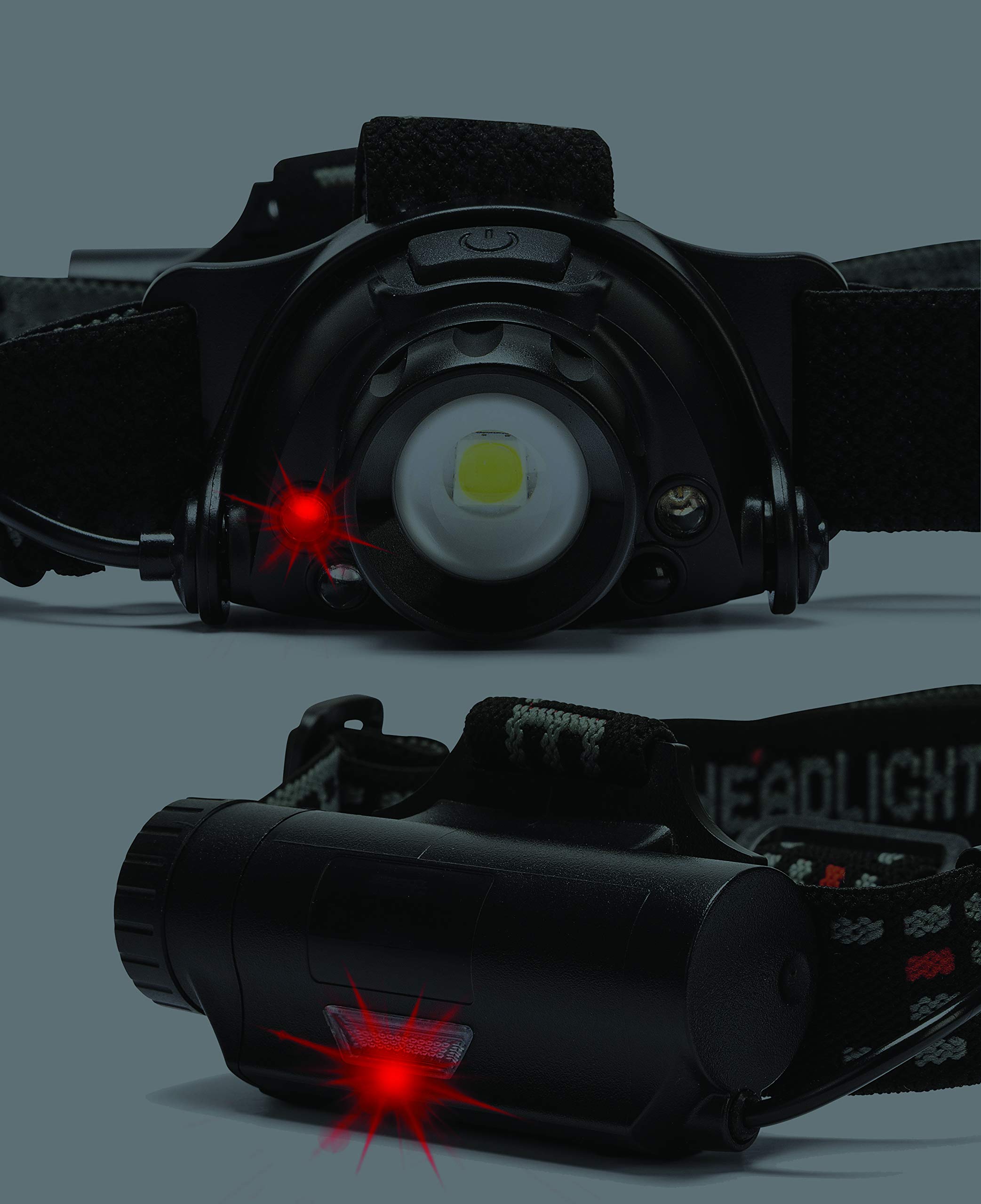 Stak Lampa czołowa LED, do ponownego ładowania, akumulator 2200 mAh, IPX4, czujnik ruchu, 900 lumenów, czas pracy 5 godzin, wędkowanie, kemping, plac budowy, czarna