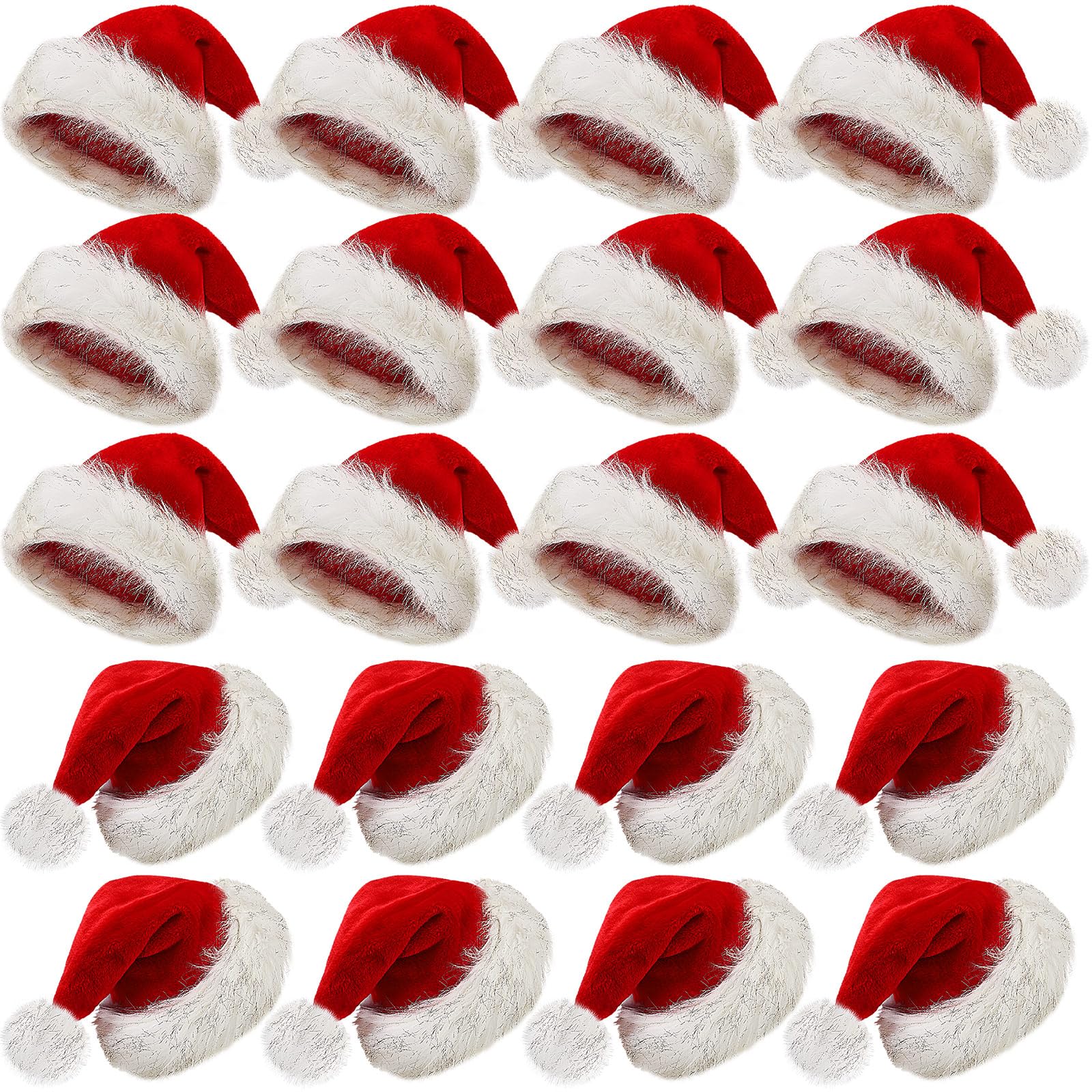 Vicenpal 20 Pcs Santa Hats Bulk for Adults, Red White Black, Classic
