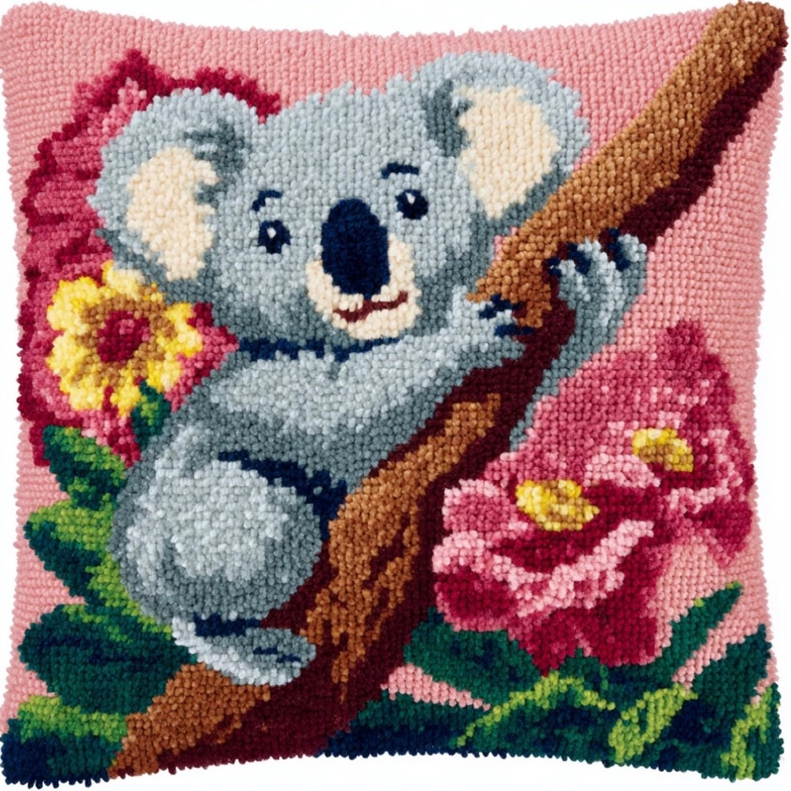 Axiangzik Flowers And Koalas Latch Hook Pillow Kit 17X17in,