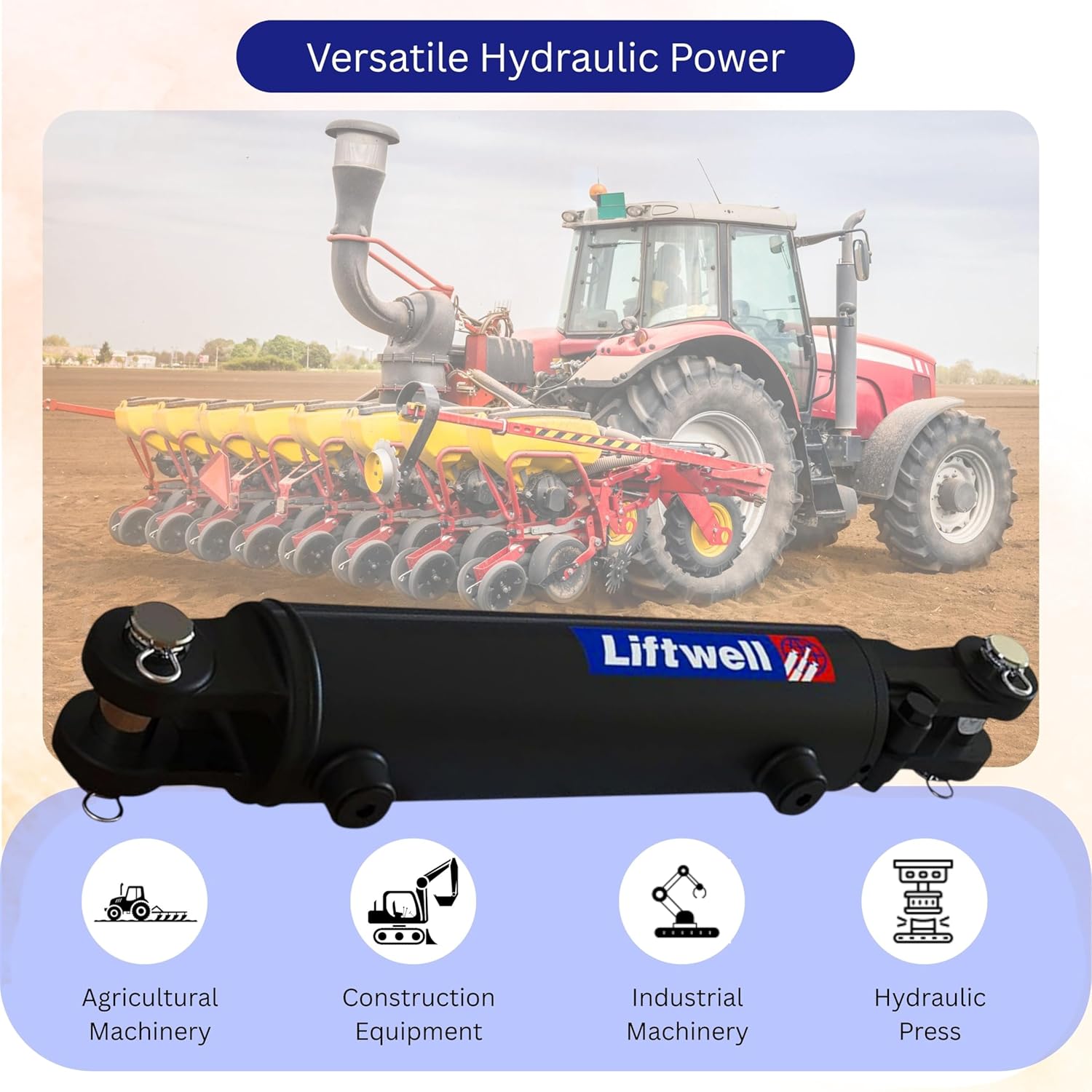 Liftwell Hydraulic Cylinder 3.5x12 – Double Acting Clevis End Hydraulic Cylinder 3.5″ Bore x 12″ Stroke with SAE #8 Ports – 3000 PSI Welded Hydraulic Cylinder for Agriculture Equipment Replacement