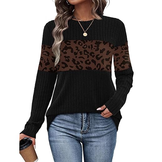 WIHOLL Womens Sweaters Trendy Color Block Tops Long Sleeve Shirts Fall Outfits Early Fall Fashion 2025 Winter Clothing