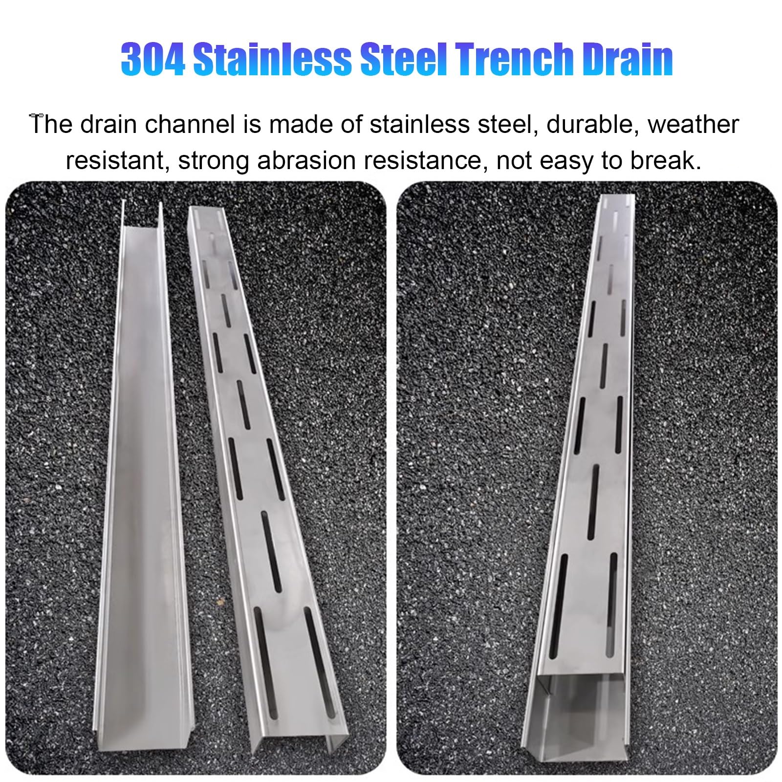 WDJBPSH caniveau Exterieur Kit de Caniveau Fin de 1 M de Long, Extérieur, avec Dérivation d'eau, Caniveau de Drainage pour Trottoir, Grilles D'égout en Acier Inoxydable(Silver 4 pcs,15x5cm(5 7/8x2))