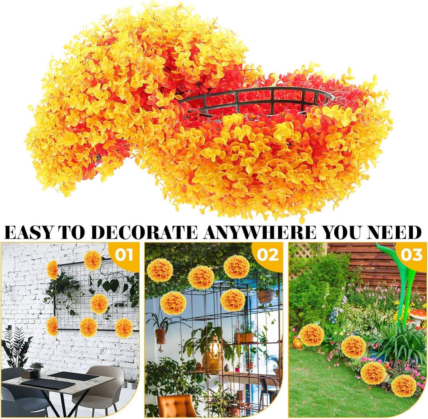 Mums Round Sphere Orange Outdoor Foliage Ball Artificial Grass Ball for Home Decor