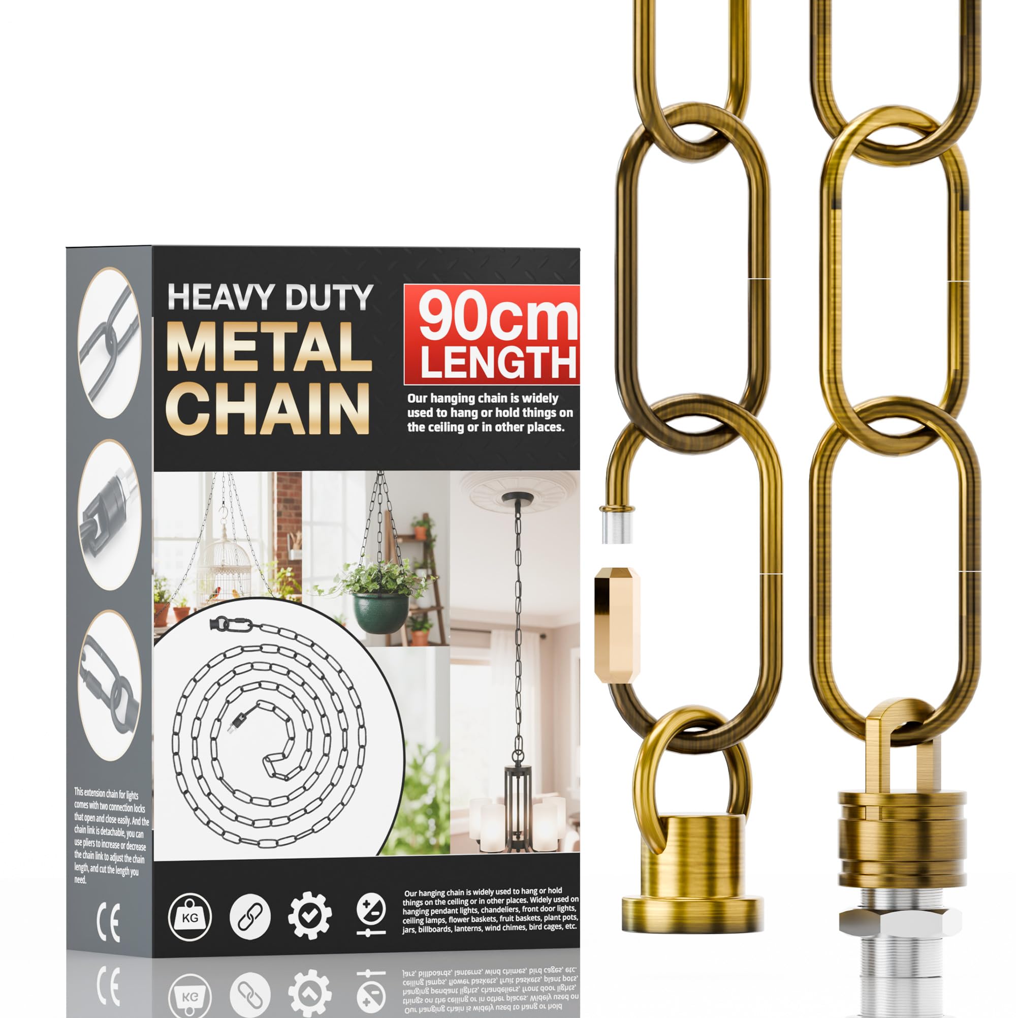 LEDSone 90cm Hanging Chain Heavy Duty Metal Chain for Vintage Chandelier Suspended Ceiling Pendant Hanging Lamps Extended Length for High Ceilings, Durable & Stylish Hanging Chain