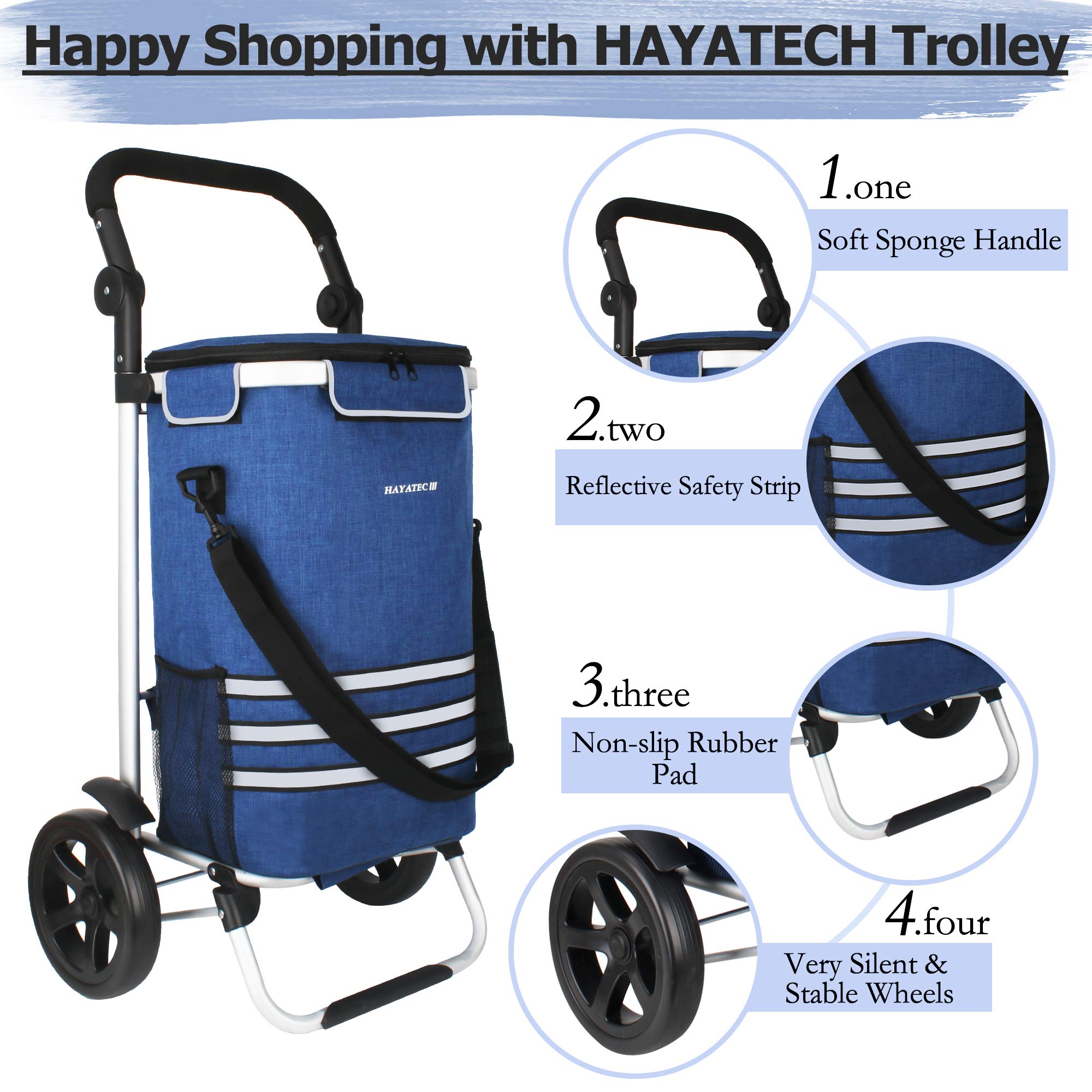 COSTWAY 35L Einkaufstrolley Klappbar, Einkaufswagen Mit Rollen, Einkaufsroller Mit Abnembarer Einkaufstasche & Seitentasche, Shopping Trolley Bis Zu 35kg Belastbar, 34 X 28 X 90cm (Schwarz