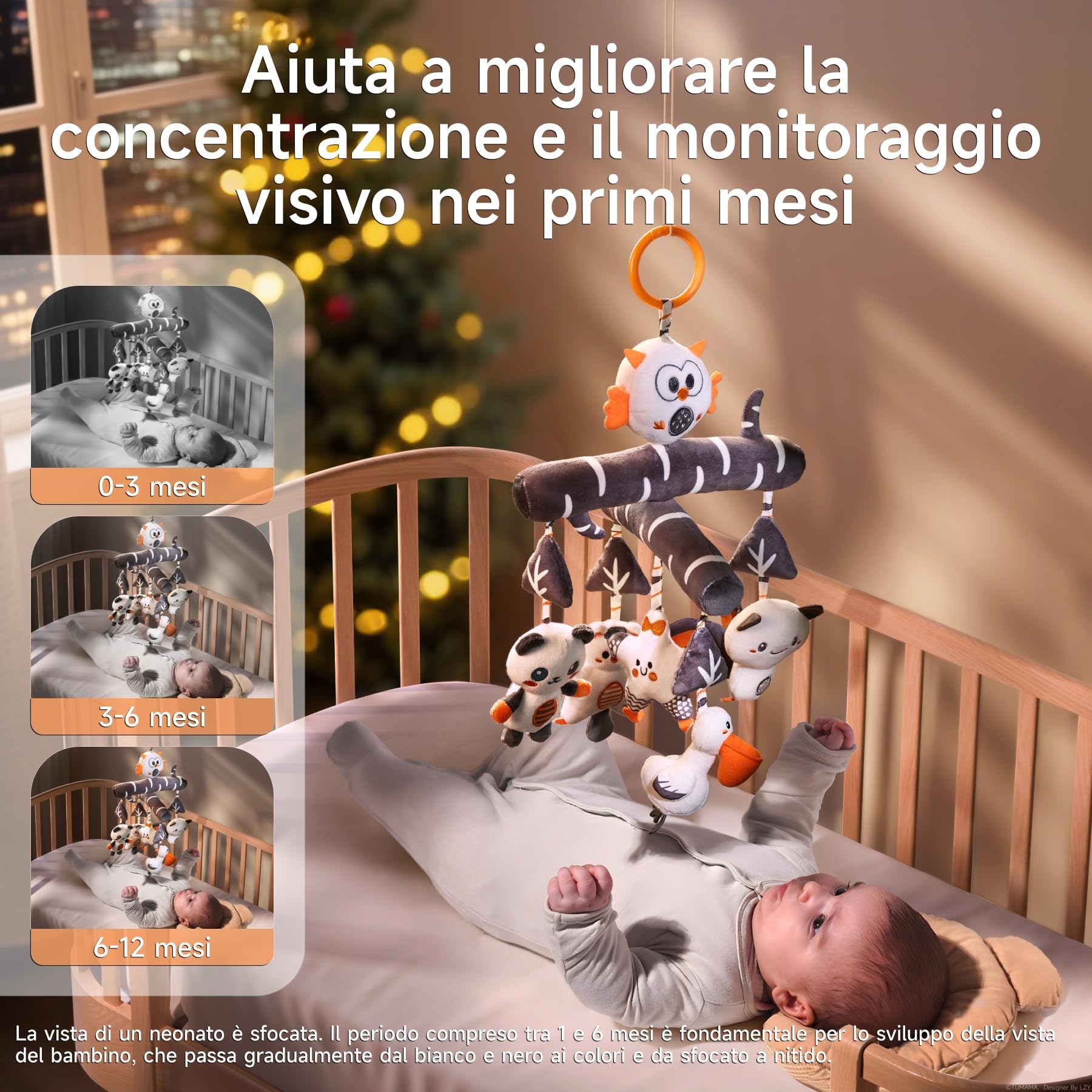 TUMAMA Giochi Passeggino per Neonato 0 3 4 6 8 12 Mesi, Gioco Montessori Sensoriali Sonaglio per Neonati Accessori con Suono, Peluche Animale Giocattoli per Culla Carrozzina Femmina Maschio Regalo