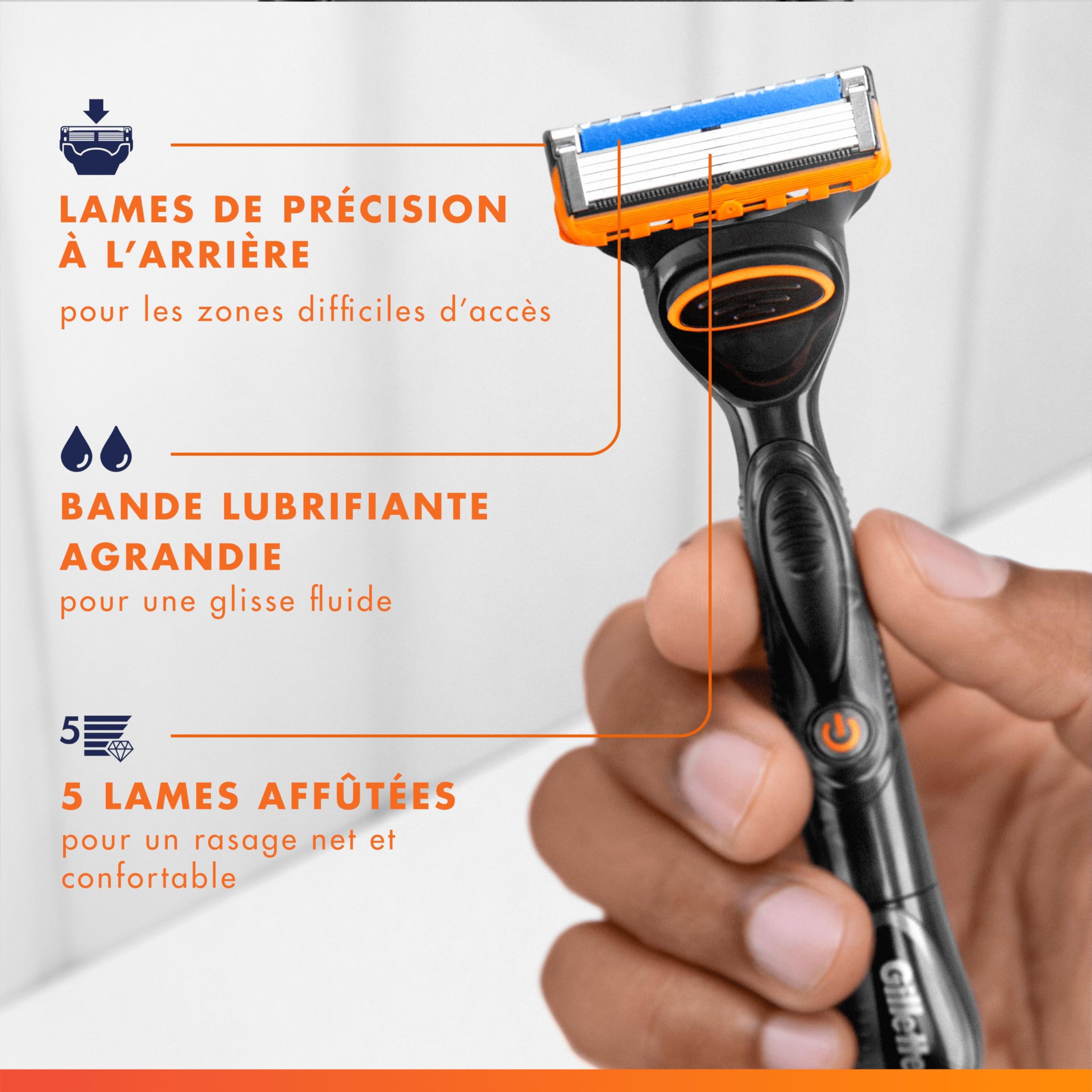 Gillette Lames de Rasoir Homme Fusion 5 Power, Pack de 4 | Cartouche Dotée d’une Bande Lubrifiante Améliorée, Anti-Friction, Rasage avec Micro-Pulsions, 1 Recharge Jusqu’à 30 Jours
