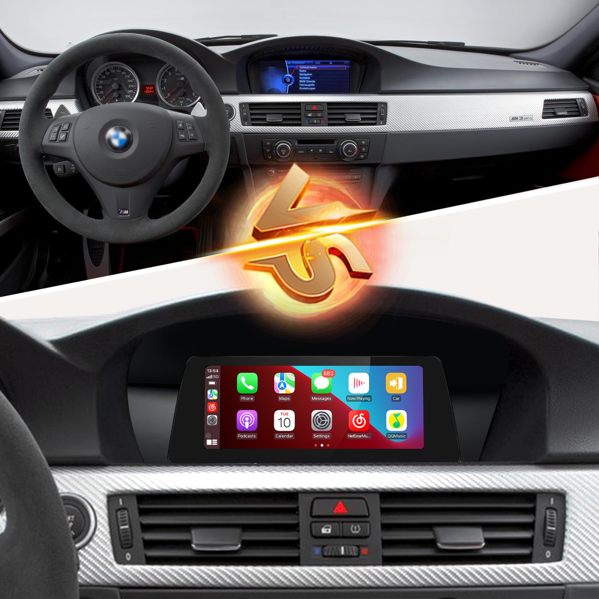 Ekran Android 8,8 cala do BMW serii 6 M6 E63 E64 CCC, bezprzewodowy CarPlay, Android Auto, lustrzane odbicie ekranu, podzielony ekran, Wi-Fi, muzyka, nawigacja, kamery samochodowe, aplikacja Netflix