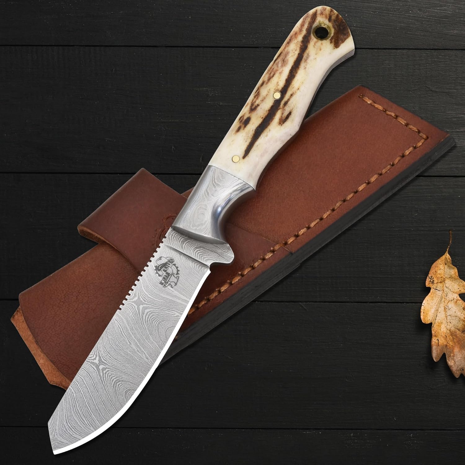Knives Ranch Svelte Hunting Knife - Handmade - Deer Antler Handle - Horizontal Carry Sheath Snug Fit (2106-SG)