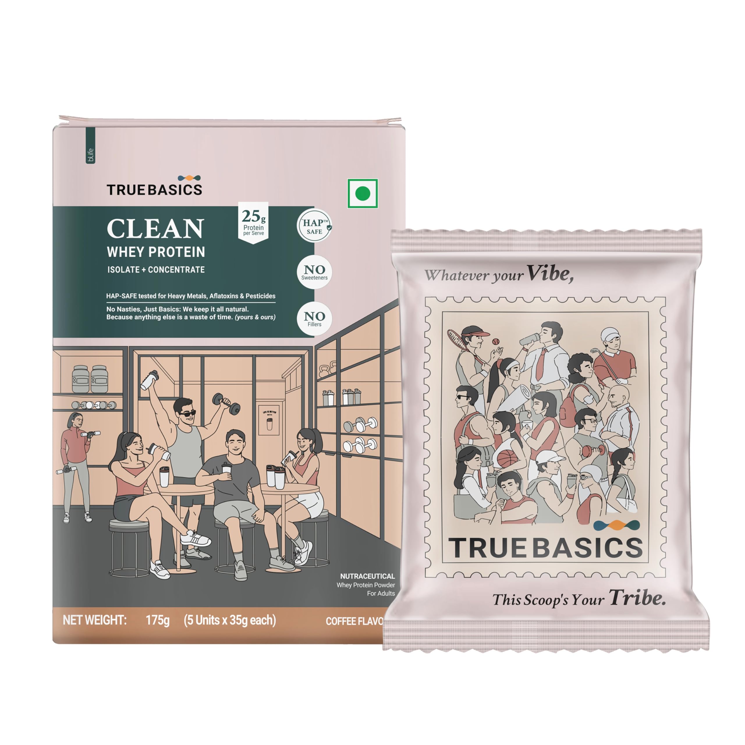 TrueBasics Clean Whey Protein Powder Isolate & Concentrate Blend (Coffee, 35gx5) | 25g Protein per Sachets | Trustified Gold Certified-image-20