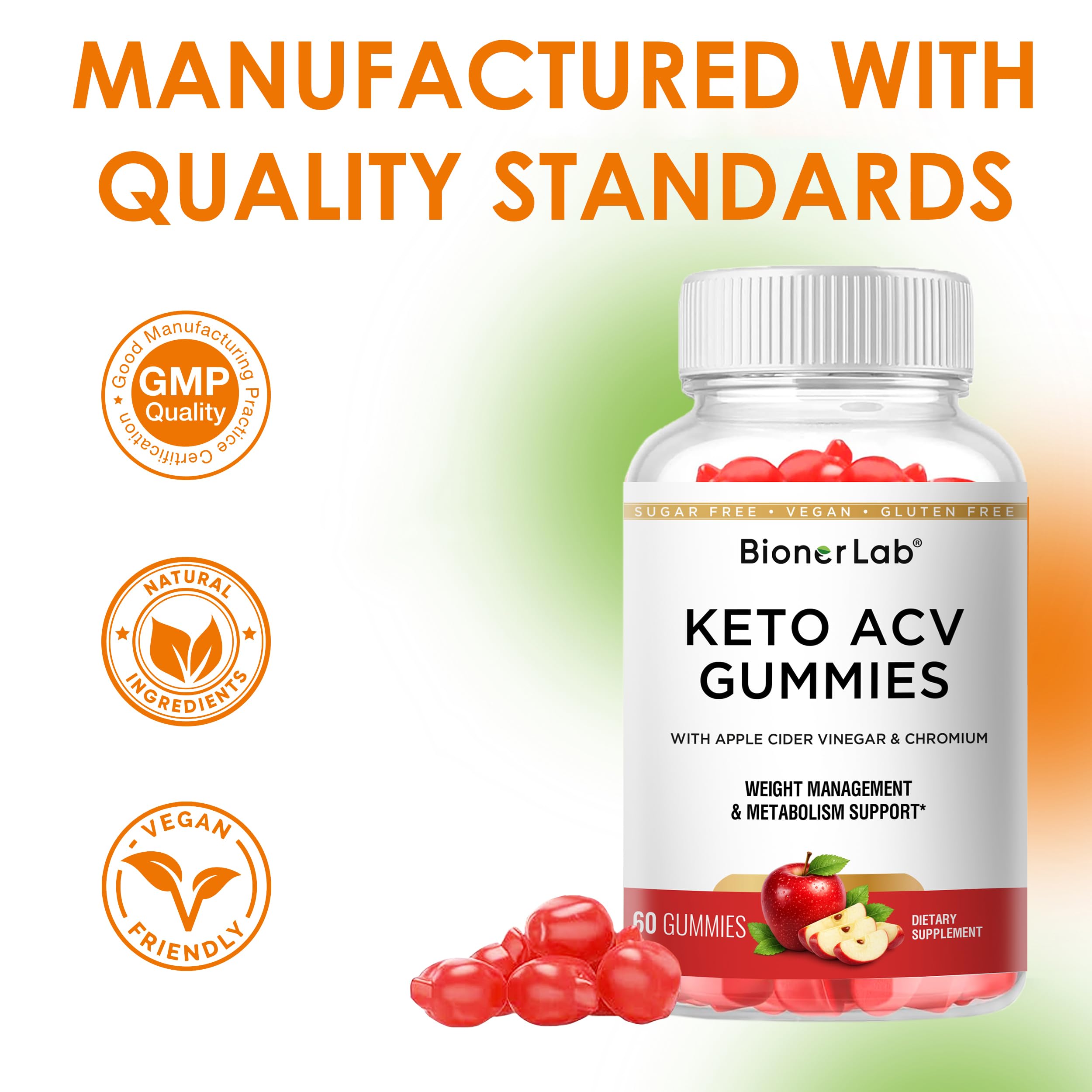 BionerLab Keto ACV Gummies for Advanced Weight Loss Rapid Belly Fat Burn - Sugar Gluten Free Pro Active Super Apple Cider Vinegar Diet Supplement for Men Women - Digestion Metabolism Hair Skin Health — Amazon image 3