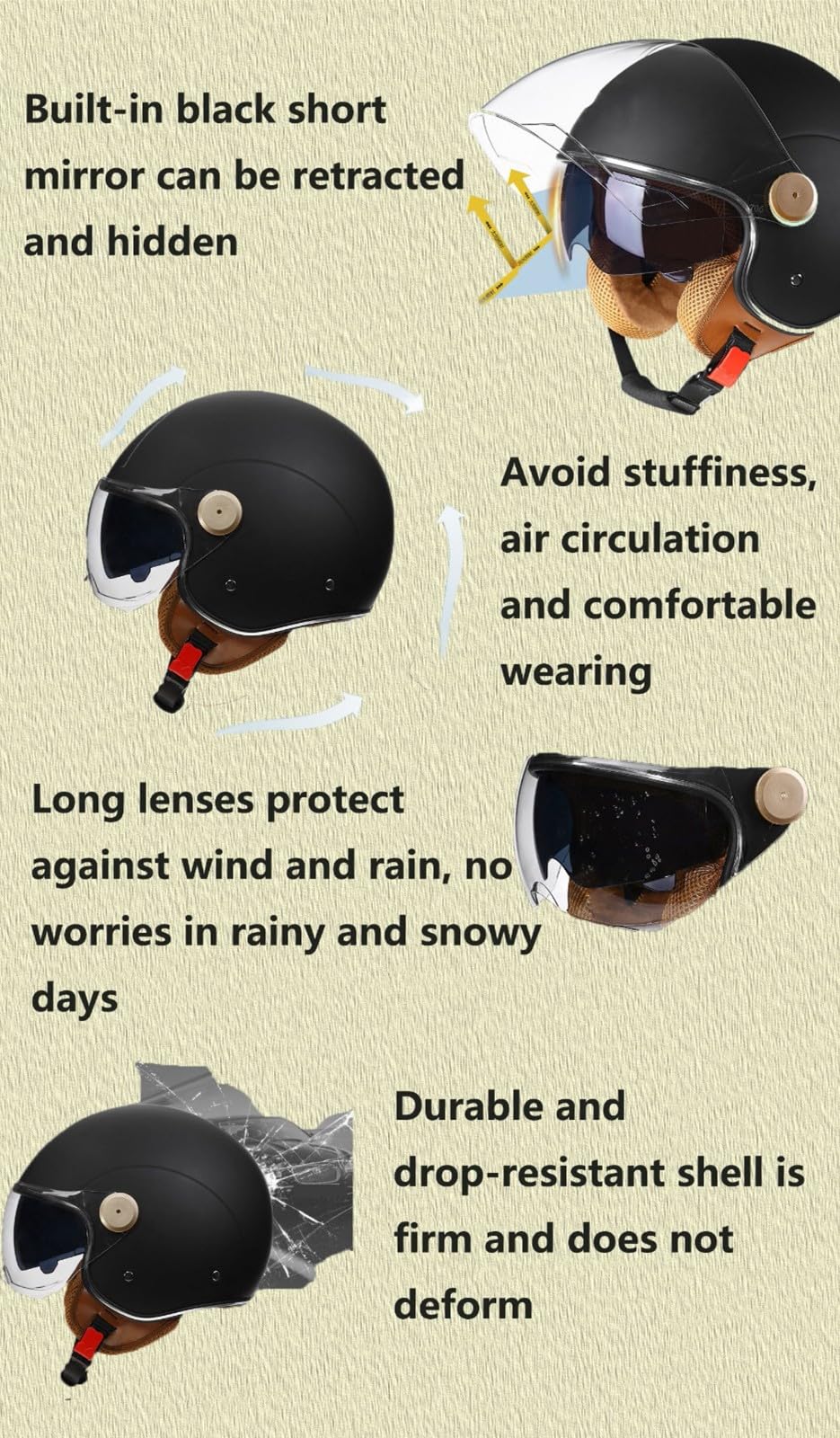 Casque De Moto Urbain, Casque Jet, Idéal pour Les Hommes Et Les Femmes,Casque De Moto Homologué ECE/Dot Demi Casque Allemand pour Vélos Motos Chopper Scooter Mobylette