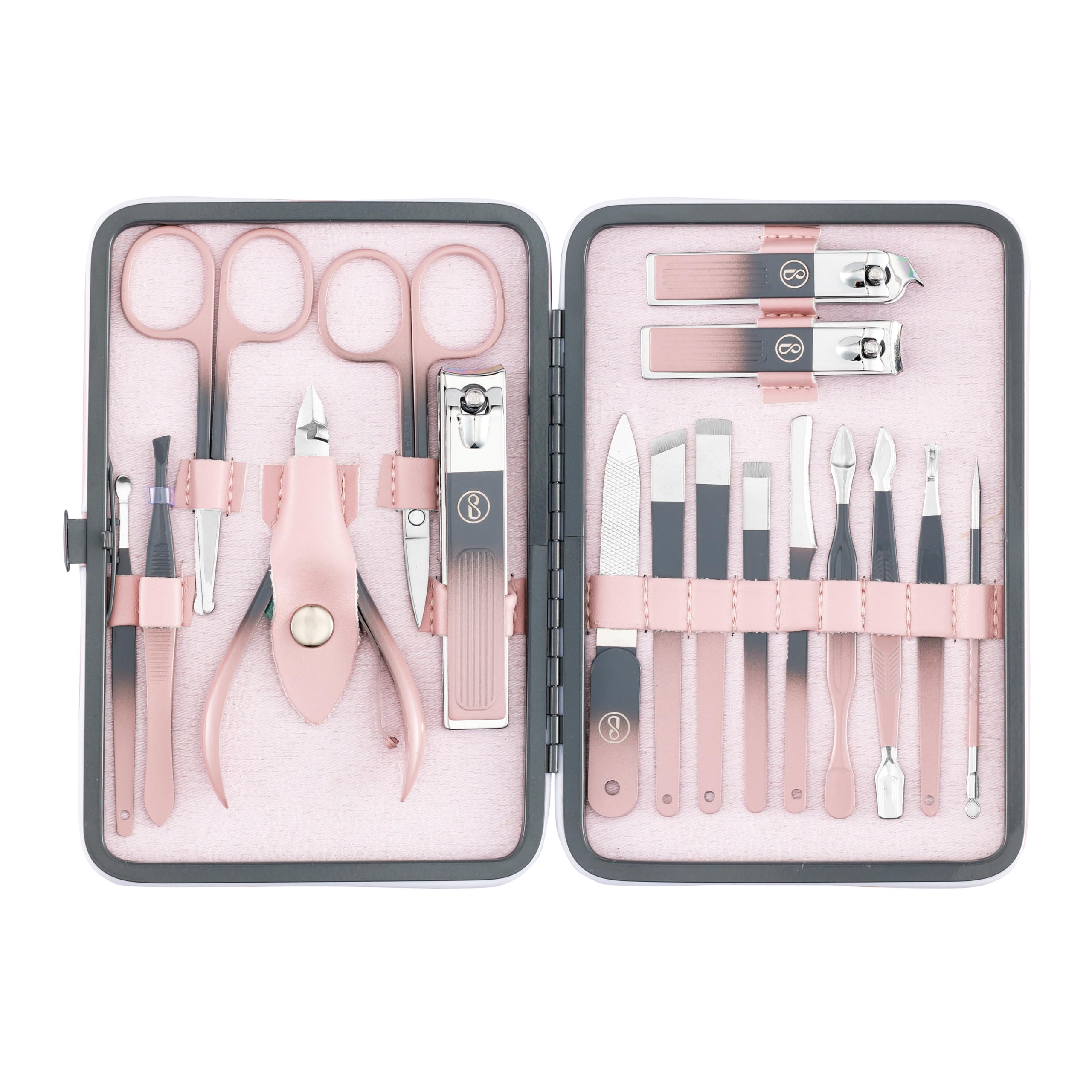 Beauté Secrets Manicure Set 17-in-1 – Nail Cutter Set, Nail Clipper Set, Pedicure Kit for Women & Men, Stainless Steel Manicure Pedicure Kit with Case, Nail Art Kit, Grooming Gift for Men, Travel Kit, Pink
