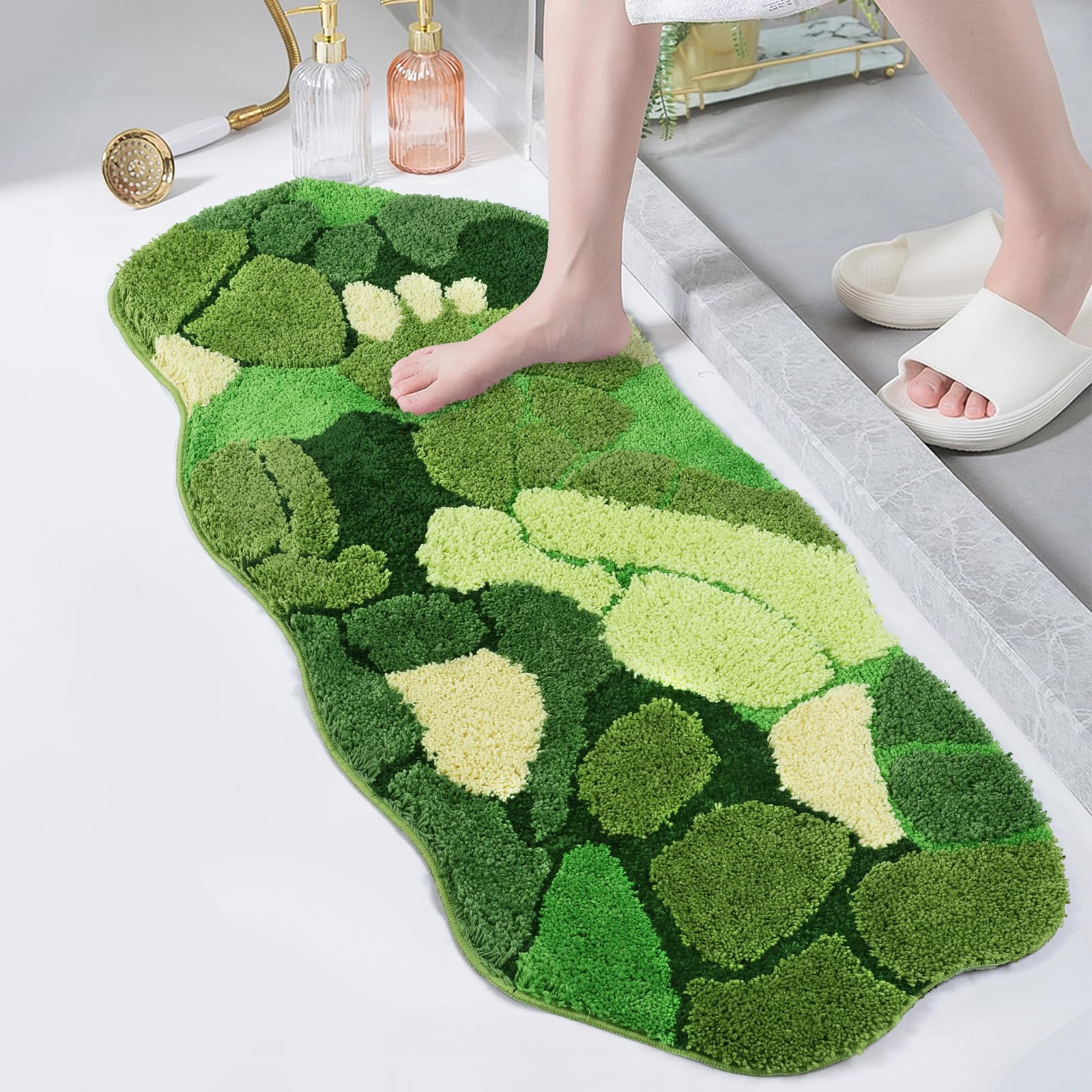 LANPU Green Moss Bath Mats - Soft, Non-Slip, Absorbent Plush Texture, 43"x20"