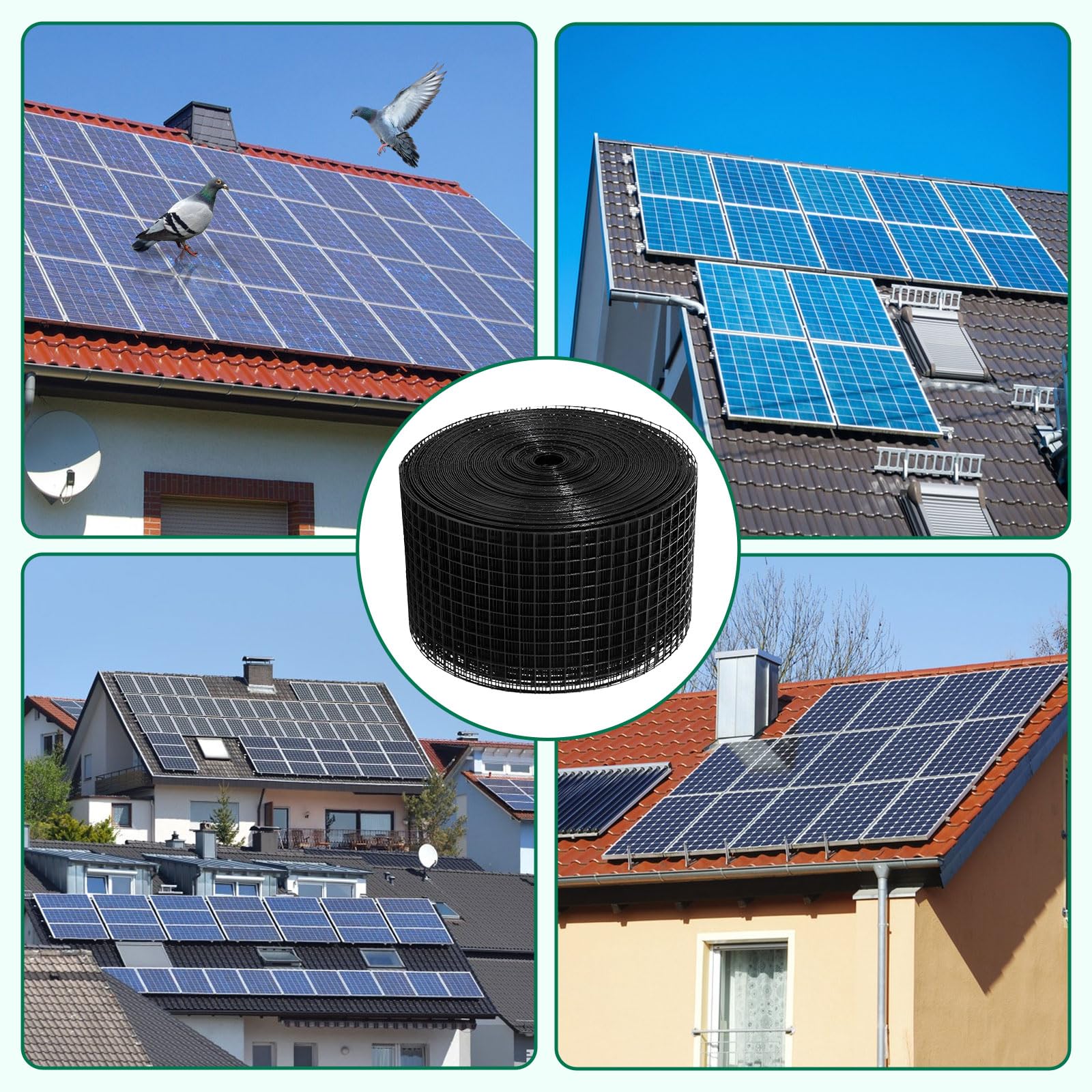Kit Rete Antiuccelli per Pannello Solare 15cm x 30m, Filo PVC Disuasore per Uccelli, Protezione per Pannello Solare per Impedire la Nidificazione delle Colombe Sotto i Pannelli Solari