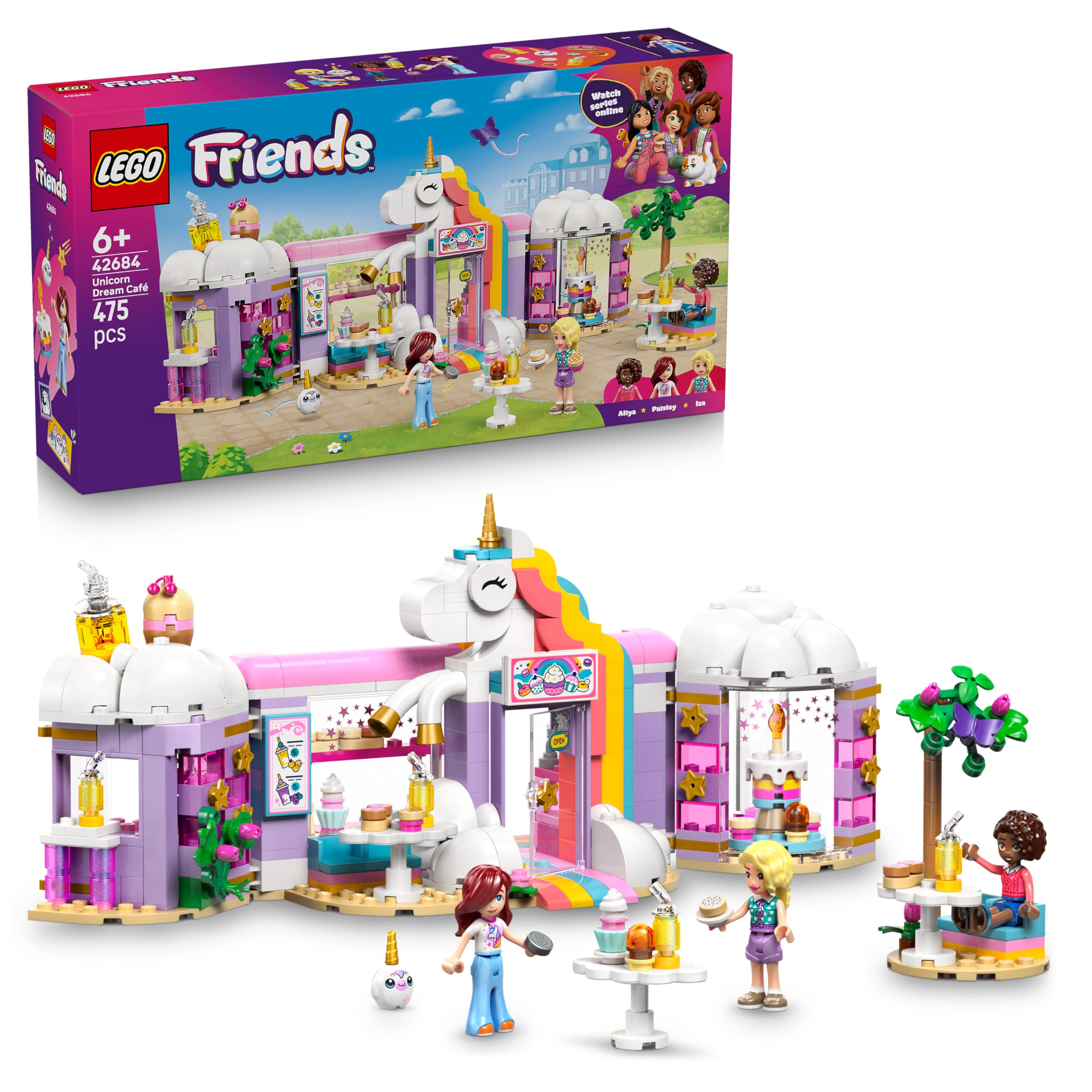 LEGO Friends Einhorn-Traumcafé - Spielzeug Kuchenladen mit 3 Mini Puppen, Kasse & Spielzeug Lebensmittelzubehör inkl. Cupcakes - Geburtstagsgeschenk für Mädchen ab 6 Jahren - 42684