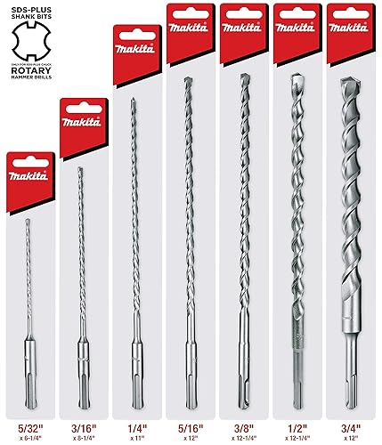 Miniatura 2 de Makita SDS-Plus - Juego completo de brocas para martillos rotativos SDS+, 7 piezas, perforación profunda HD en hormigón y mampostería