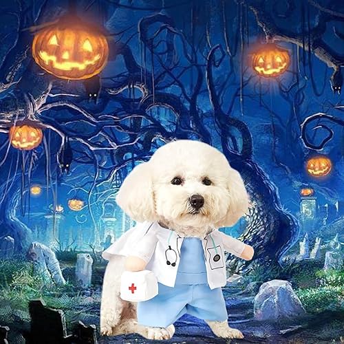 Miniatura 2 de Disfraz de médico para perro, gato, divertido disfraz de Halloween para perros pequeños, gatos, cachorros, fiesta de cosplay, ropa de jeans, ropa de