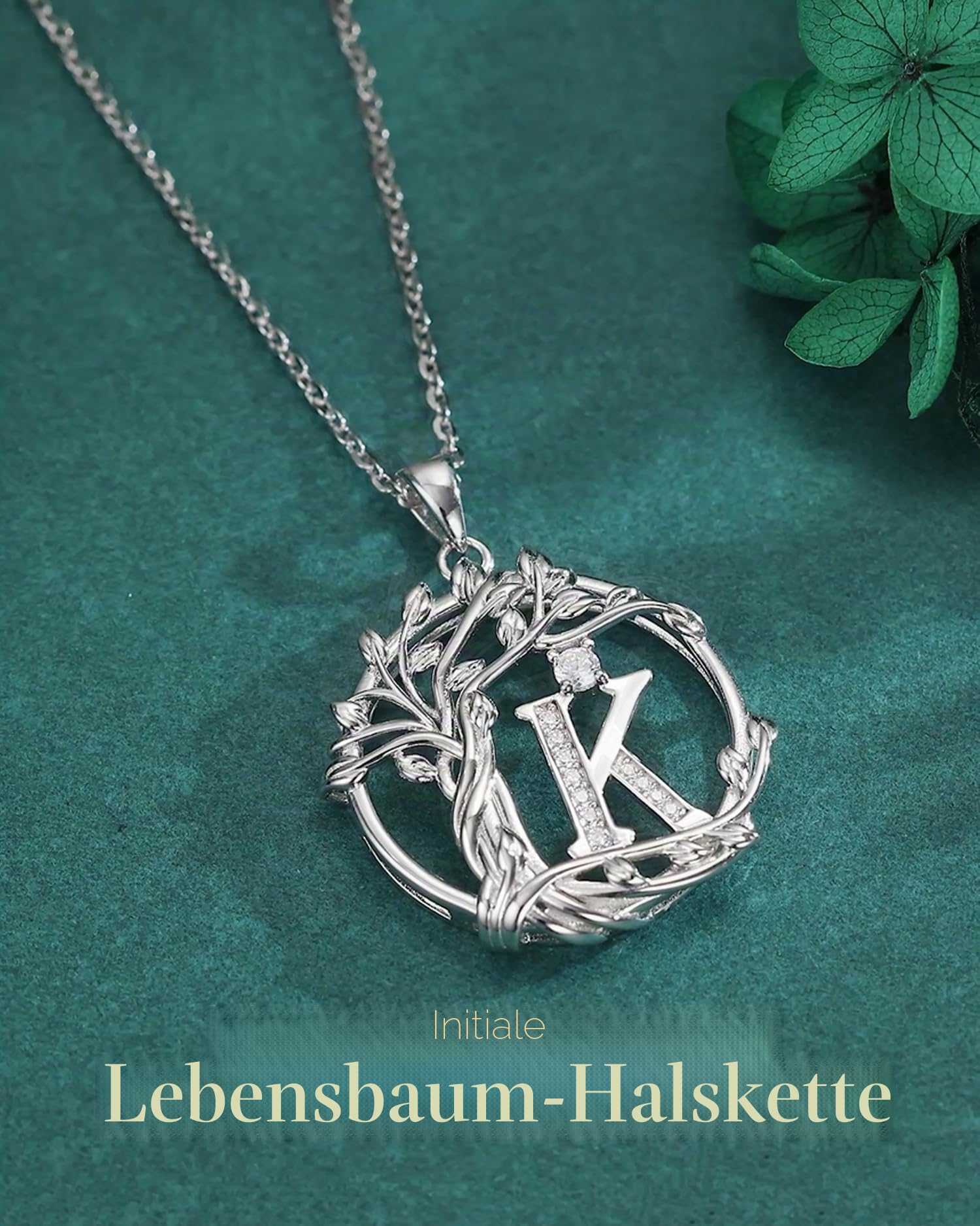 FANCIME Lebensbaum Buchstaben Kette Damen, 925 Sterling Silber A-Z Alphabet Initialen Anhänger Halskette Schmuck Geschenke für Damen Frauen Mädchen, Kettenlänge: 40+5 cm
