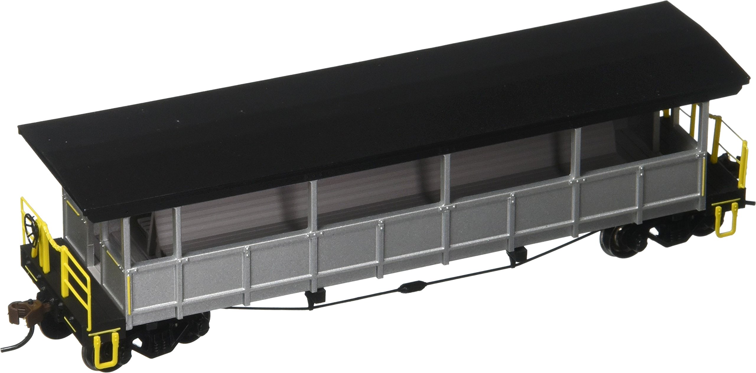 Painted, Unlettered - Silver and Black Open Sided Excursion Car with Seats. HO Scale