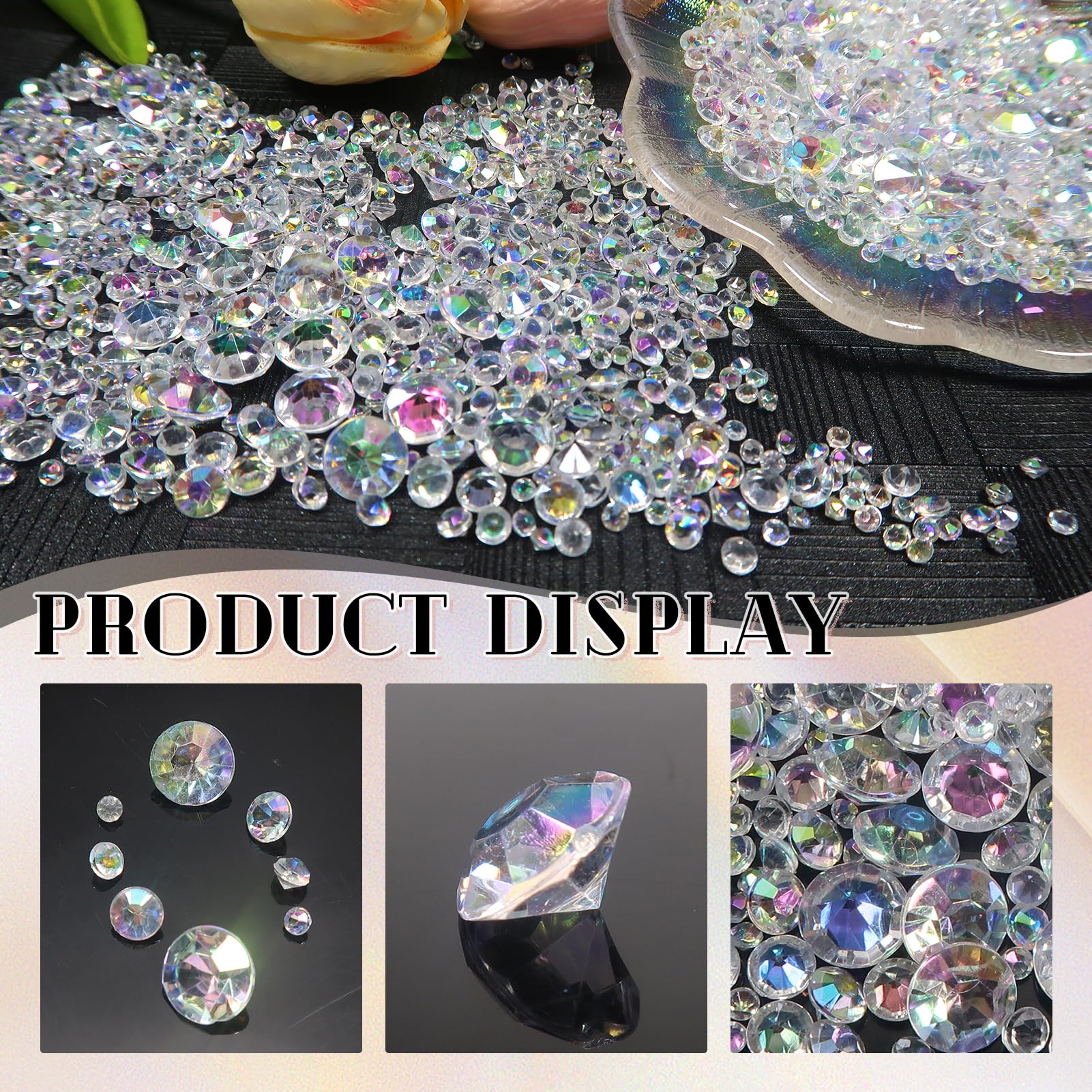 TOAOB 1300 sztuk AB kolorowe diamenty dekoracyjne 3 mm 4 mm 6 mm 10 mm akryl kryształ diament konfetti dekoracja stołu dekoracja weselna