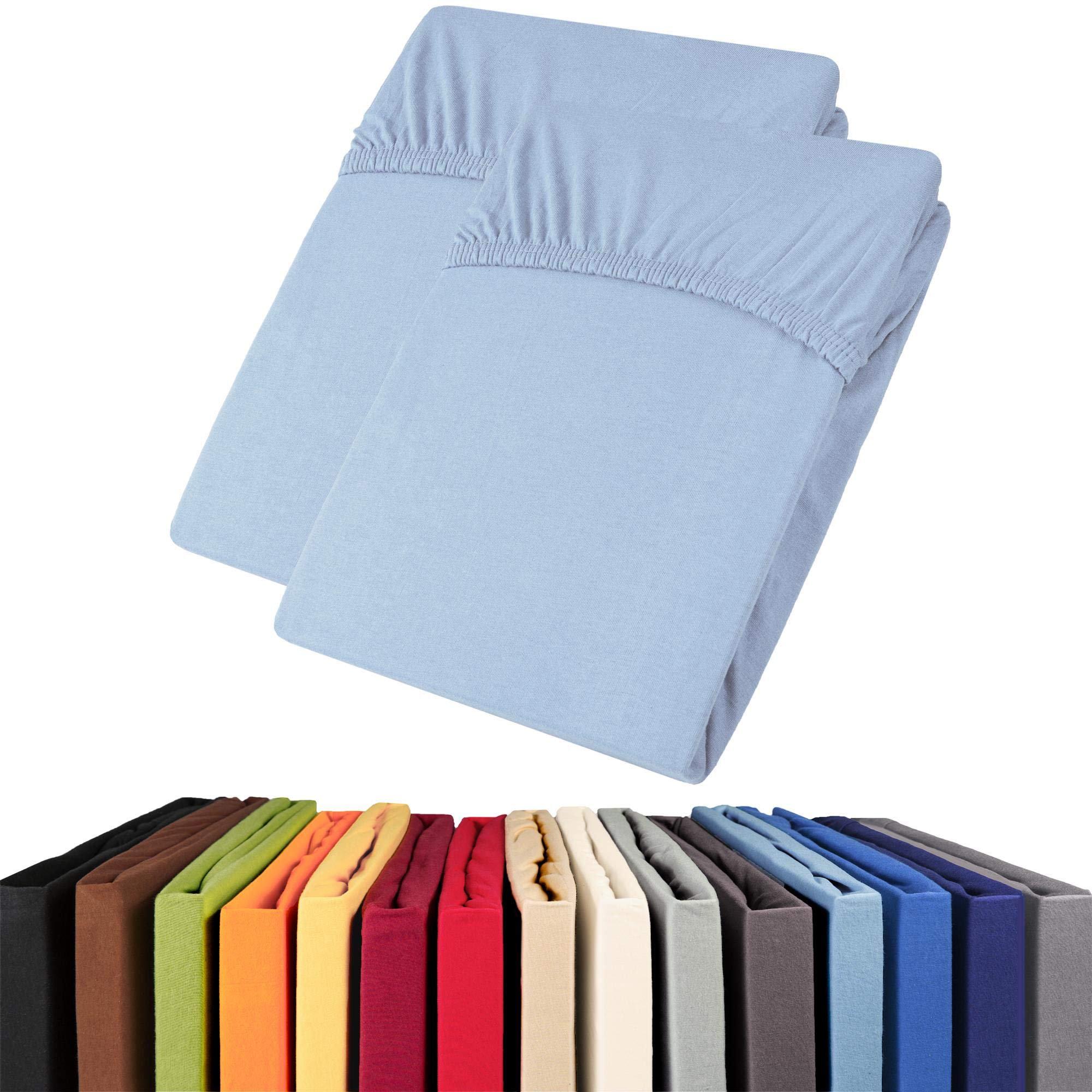 aqua-textil Viana Topper Laken Doppelpack 140x200-160x200 cm blau Baumwolle Spannbetttuch Jersey Spannbettlaken