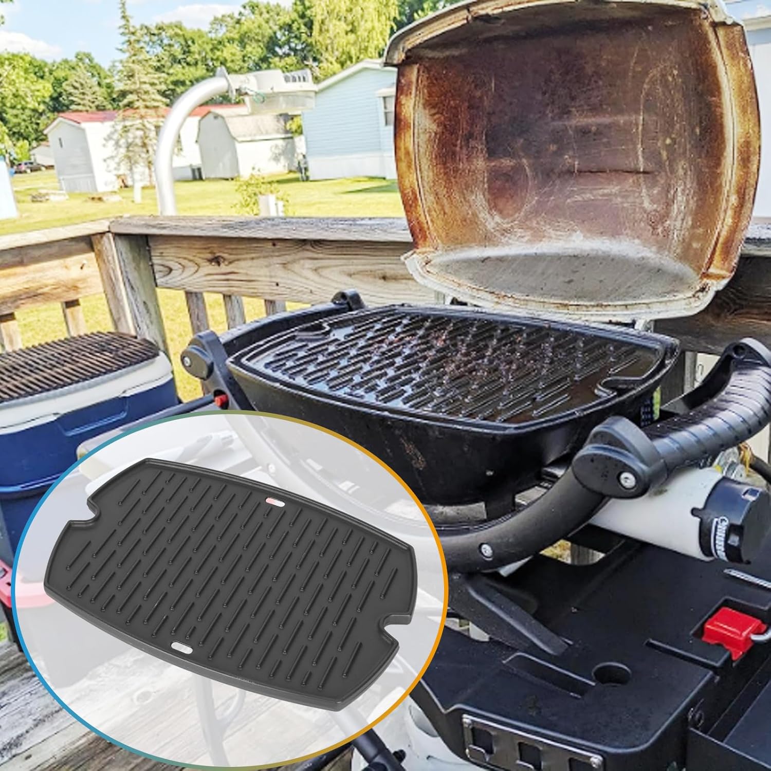 7582 Cast Iron Griddle & 60040 Burner for Weber Q1000 Q1200 Q100 Q120 Weber Q Parts Baby Q 386001 50060001 51040001 51010001 Grills, Replacement Parts for 7582 7644 65810 Griddle