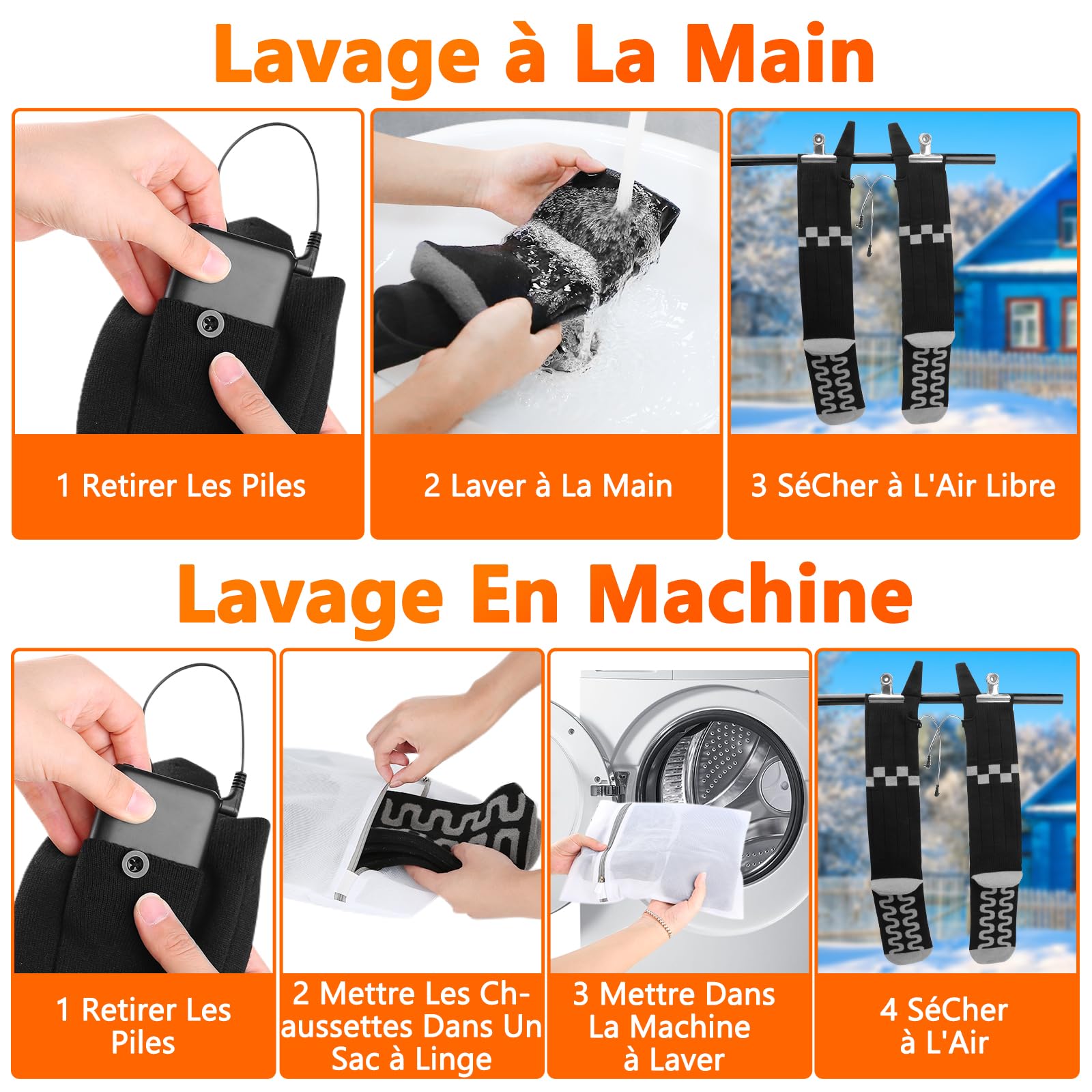 Chaussettes Chauffantes Améliorées, iKuchelife 7500mAh Rechargeables, Pieds Chauds à 360°, 4 Niveaux de Température, 14H Autonomie de la Batterie, Maison et Extérieur, Hommes et Femmes 37-47