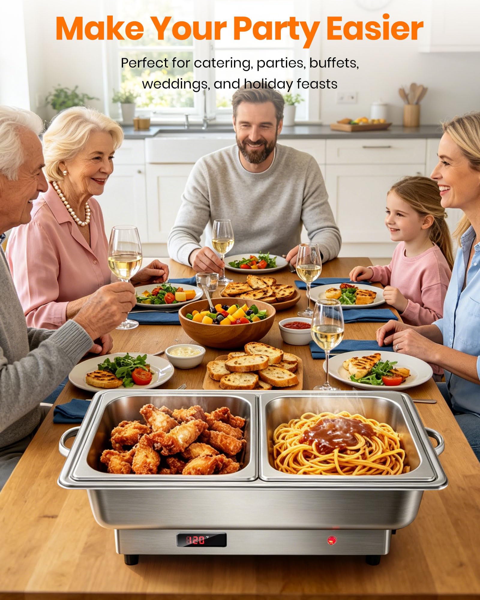 Scaldavivande elettrico 9L Chafing Dish Buffet in acciaio inox Buffet | Display di controllo della temperatura, thermos scalda vivande, configurazione 2 GN 1/2, per feste, catering e eventi