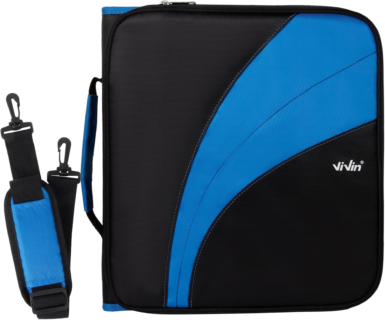 ViVin Zipper Binder 2 Inch O-Ring, 450 Sheet Capacity, 5-Tab Expanding Pockets and Multiple Zip Pockets, Handle ?Shoulder Strap Included, School Office Supplies, 1-Pack?A5131,Black/Blue?