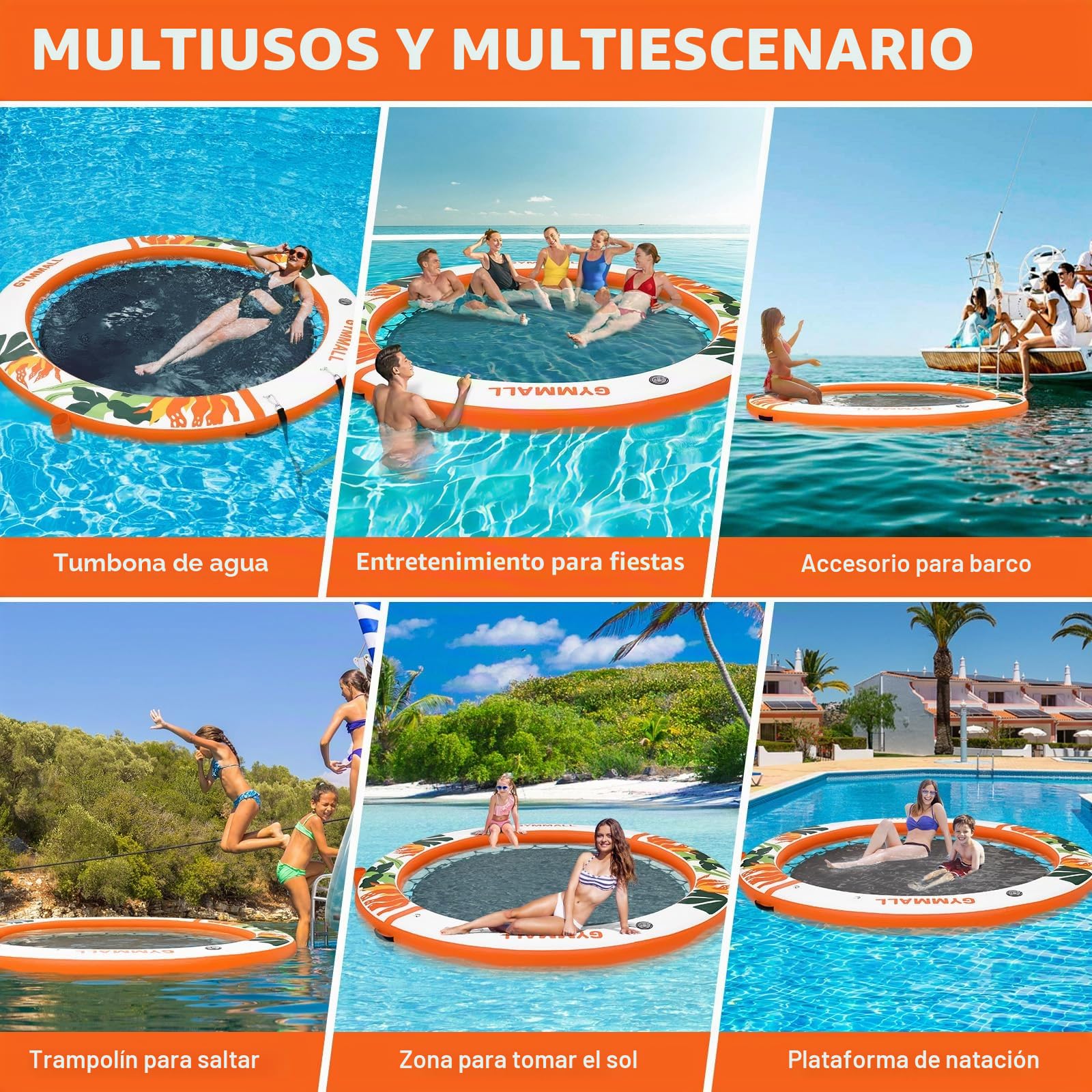 Plataforma Flotante Inflable Colchoneta Piscina 240 cm, Anillo Sunchill, Floating Yoga Dock Isla Flotante Hamaca Acuática Flotador Reposera con Escalera y Portavasos