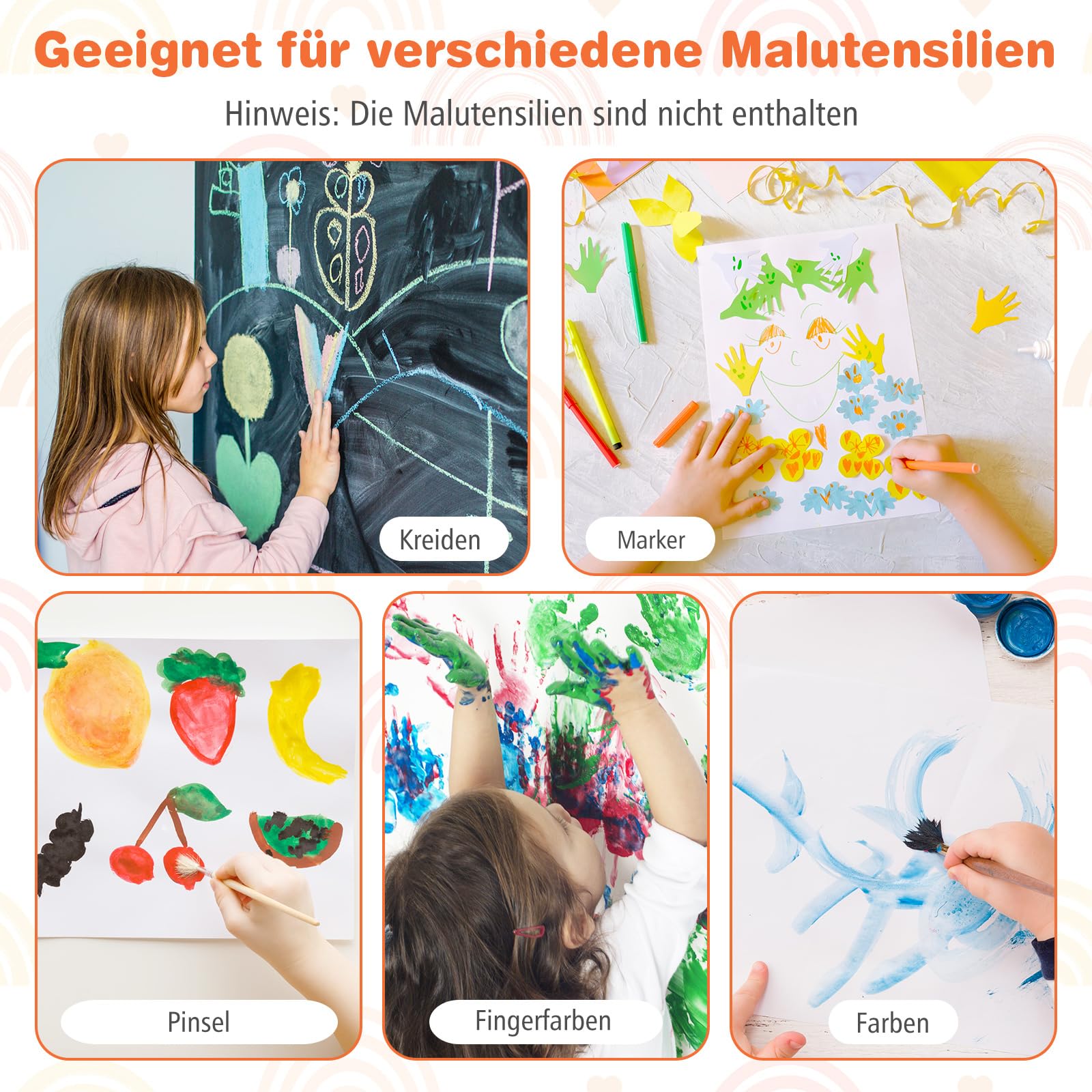 COSTWAY 3-in-1 Tafel Kinder, doppelseitige Kindertafel mit Papierrolle & magnetischer Kreidetafel & Whiteboard, inkl. 3 Farbbechern & 2 Boxen, Staffelei für Kinder ab 3 Jahren (Weiß)