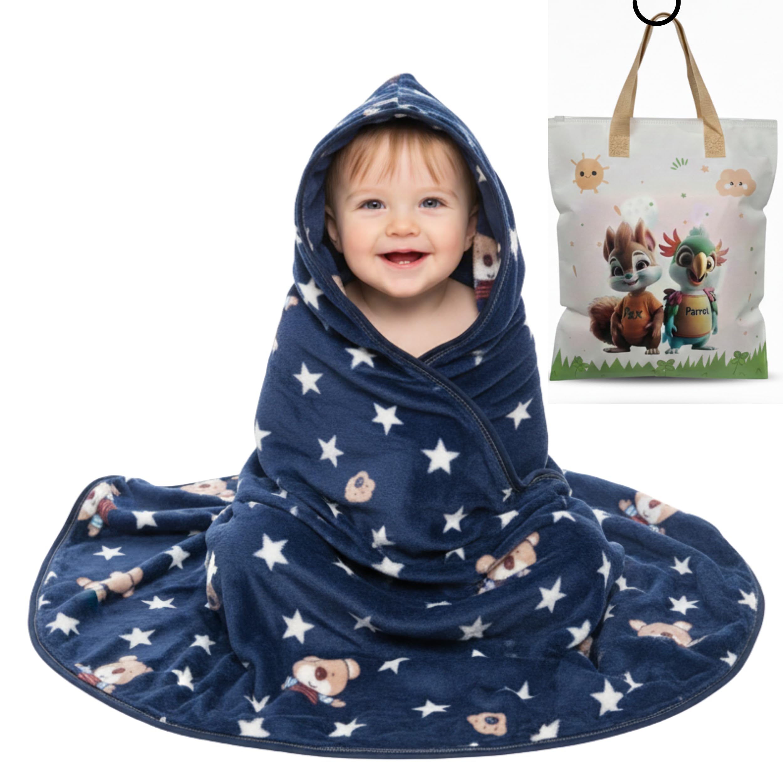 PAX PARROT Ultra-Soft Baby Hooded Towel | 4 Characters Stickers for Baby |100% Cotton, Hypoallergenic & Super Absorbent Bath Wrap for Newborns & Toddlers | (0-5Years)| Velvet Hooded-image-12