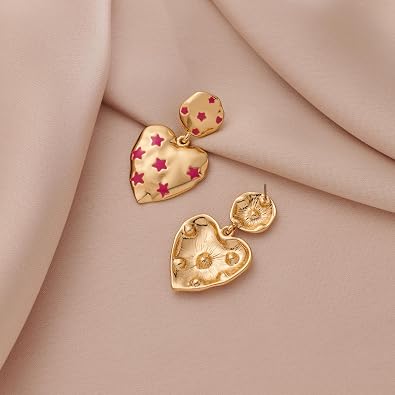 Heart Earrings for Women Pink Dangle Earrings Fashion Statement Jewelry