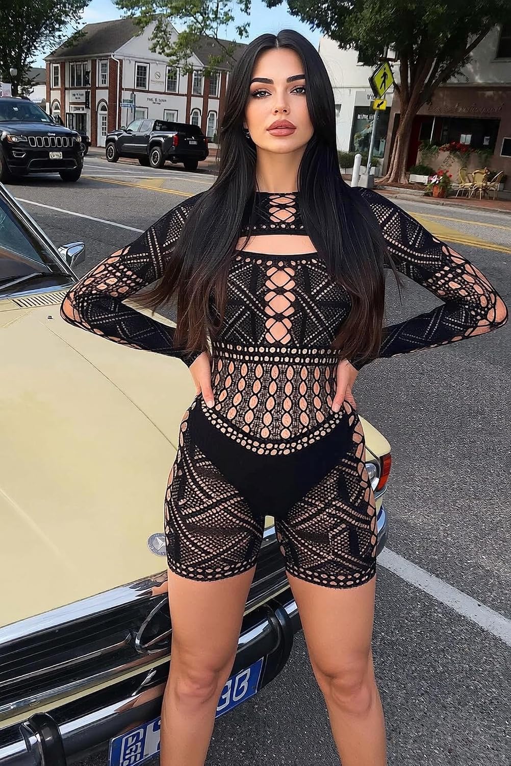 Sexy Hollow Out Mesh Bodysuit for Women - Long Sleeve Fishnet Lingerie | Rave Party, Club wear