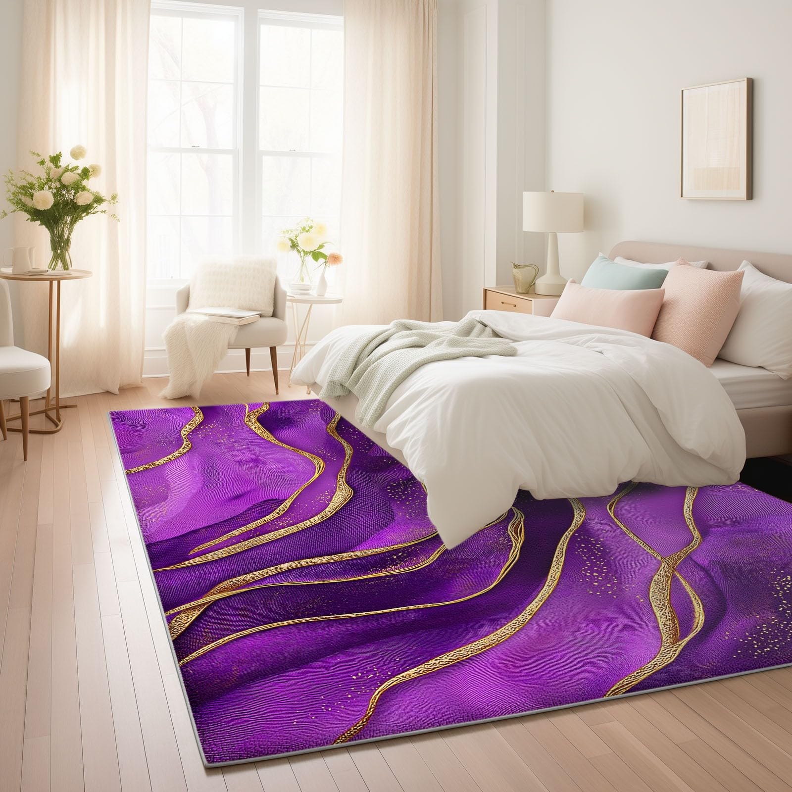 Générique Tapis De Salon 160 x 230 cm, Tapis Lavables Vagues Aquarelles Rayures avec Dos Antidérapant, Doux et Facile d'entretien, pour Cuisine Salle à Manger Bureau et Chambre Réalisme