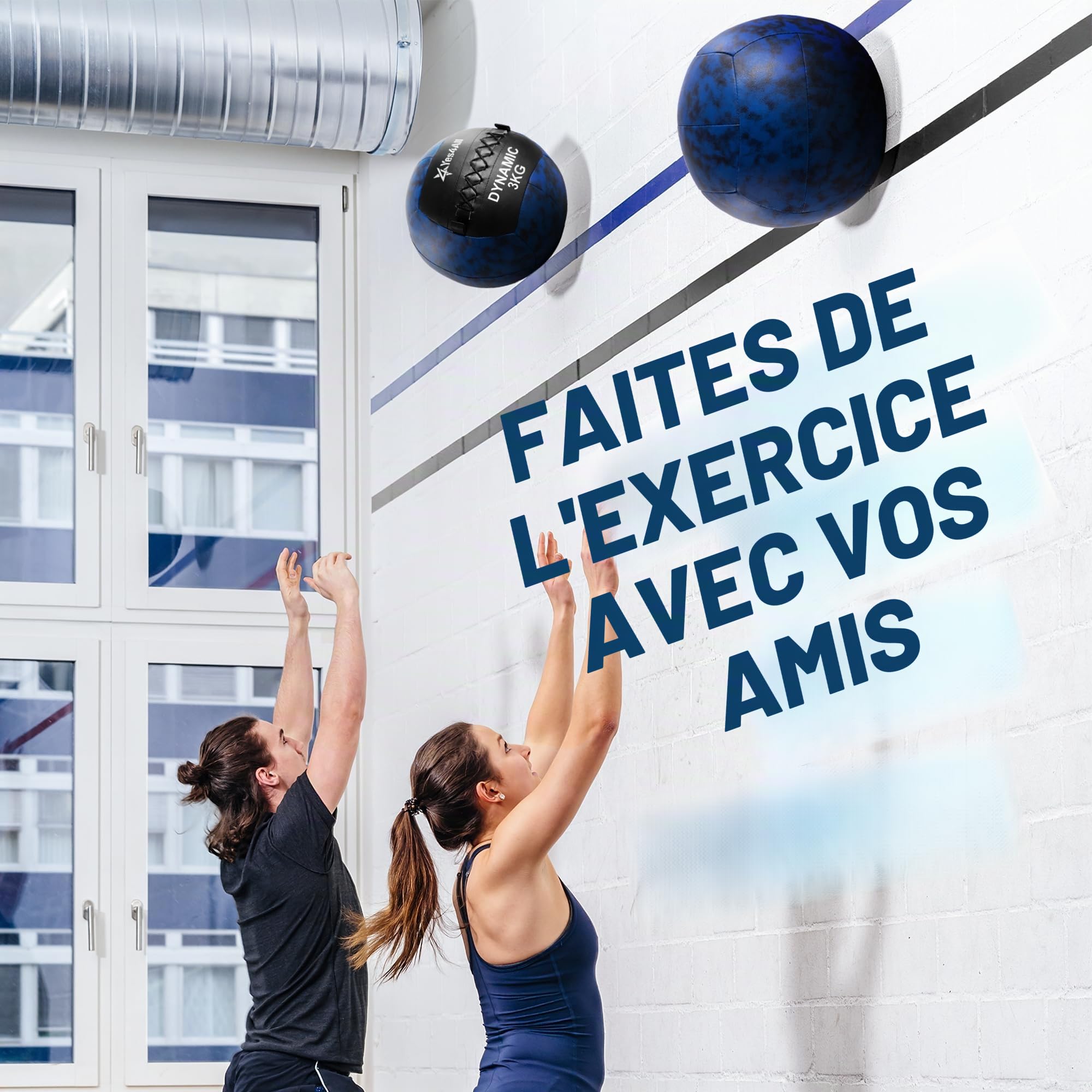 Yes4All 3 KG Ball de mur dynamique/medical souple pour entraînement complet et renforcement musculaire
