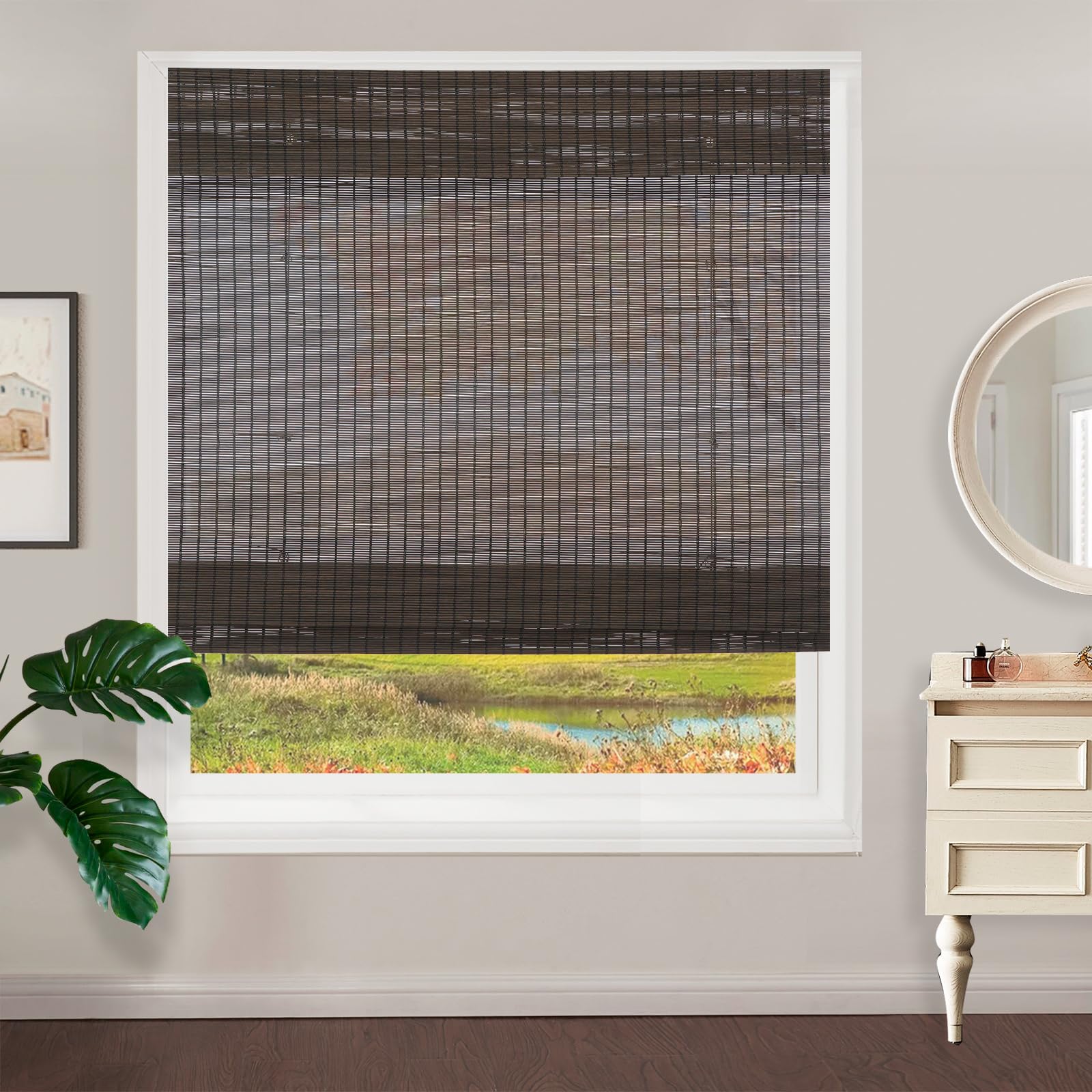 Amazon｜バンブーローマン窓用ブラインド、遮光UV保護シェード
