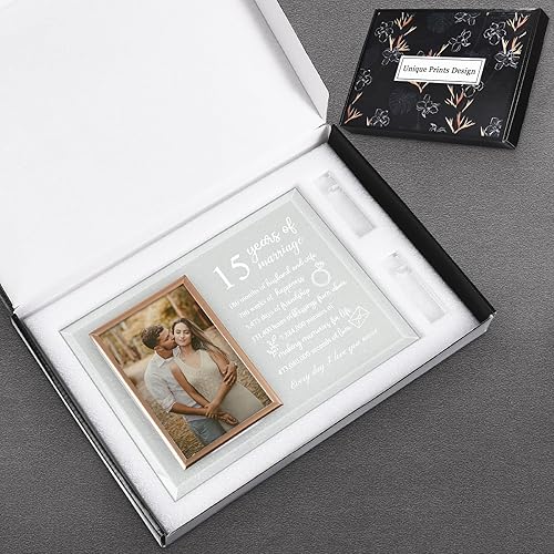 Miniatura 5 de 15 aniversario para ella o él, marco de fotos de aniversario de boda para esposa o marido, regalos de matrimonio de aniversario de cristal para