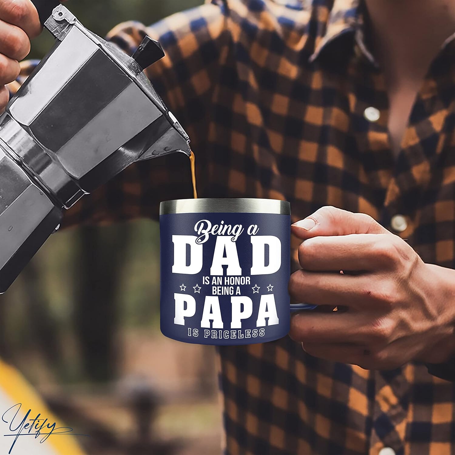Gifts for Papa, Dad from Daughter Son, Kids - Papa Mug for Christmas - Presents for Dad, Grandpa on Birthday - Insulated Stainless Steel Novelty Mug 14oz, Navy - Image 2