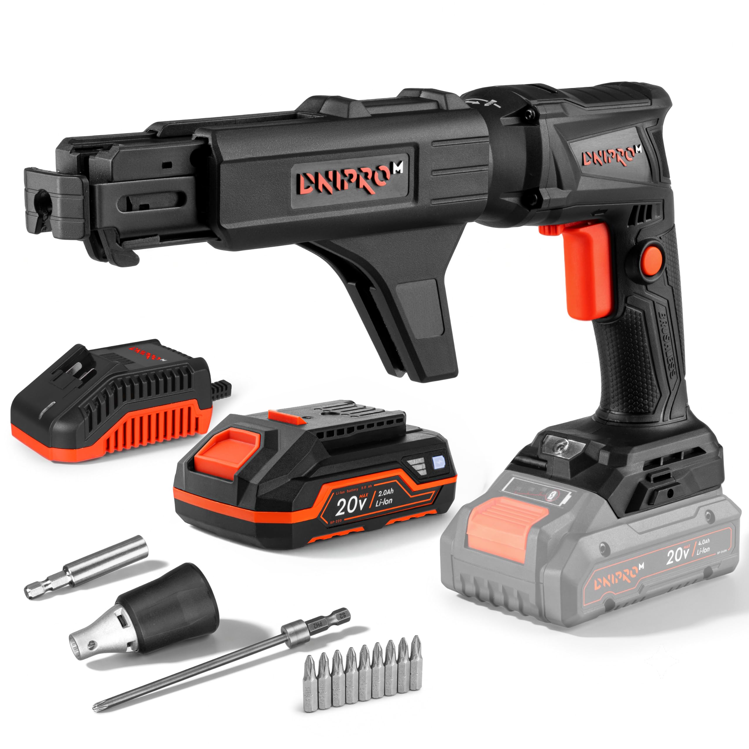Atornillador Pladur Inalámbrico DSD-201BCA - Atornillador Eléctrico a Batería 20V, Motor Brushless, 0-4400 RPM, HEX 1/4", Alimentador Automático, LED, 8/11 N·m - Bateria 2Ah y Cargador - Por Dnipro-M