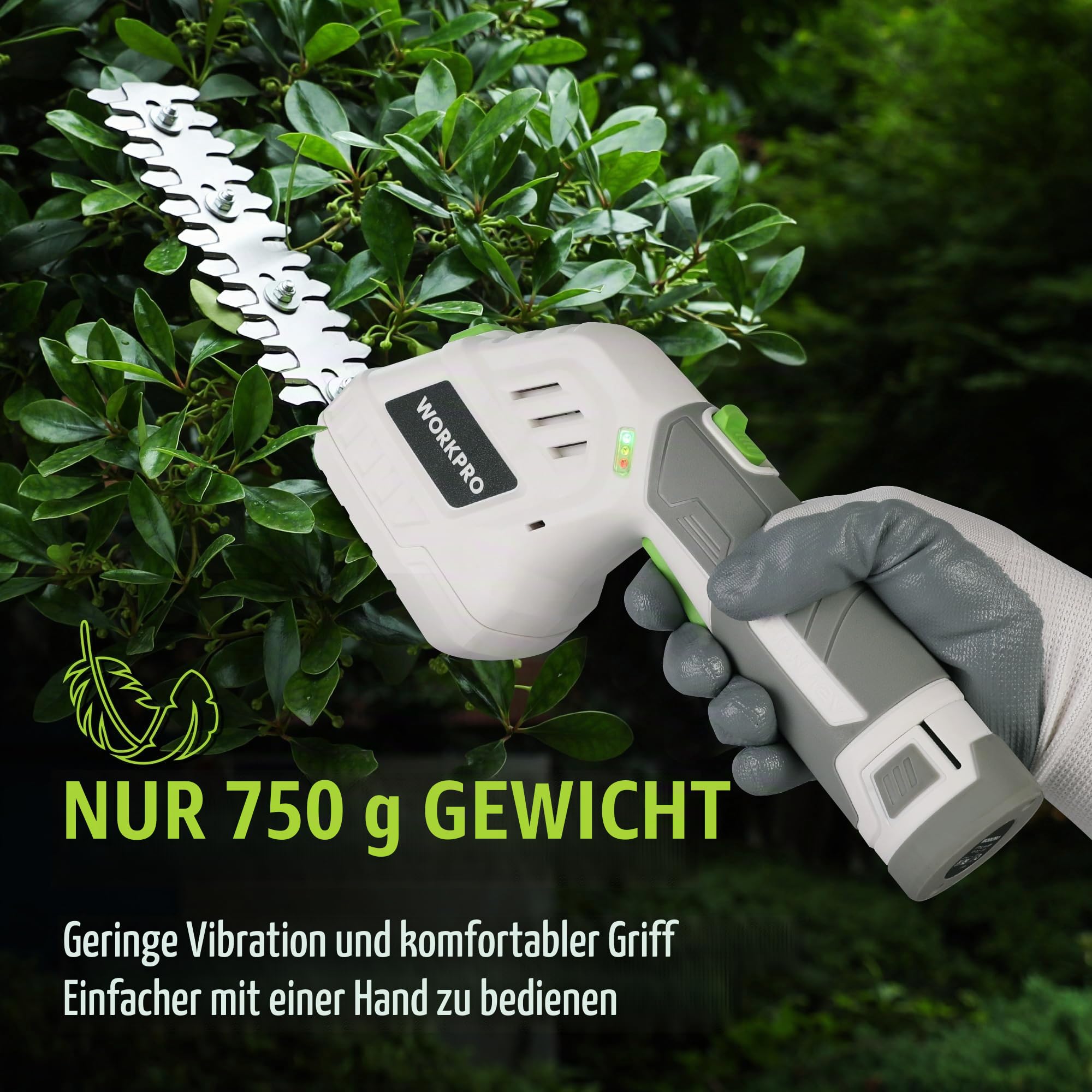 WORKPRO 12V Strauchschere Akku 2-in-1 Weiß, handliche Grasschere mit 2 Messern, 2Ah Akku und Ladegerät, elektrische Heckenschere Rasentrimmer für Gartenarbeit, Schnittbreite 12,5cm, Schnittlänge 16cm | 2 Messern 2Ah Akku und Ladegerät, Heckenschere Rasent