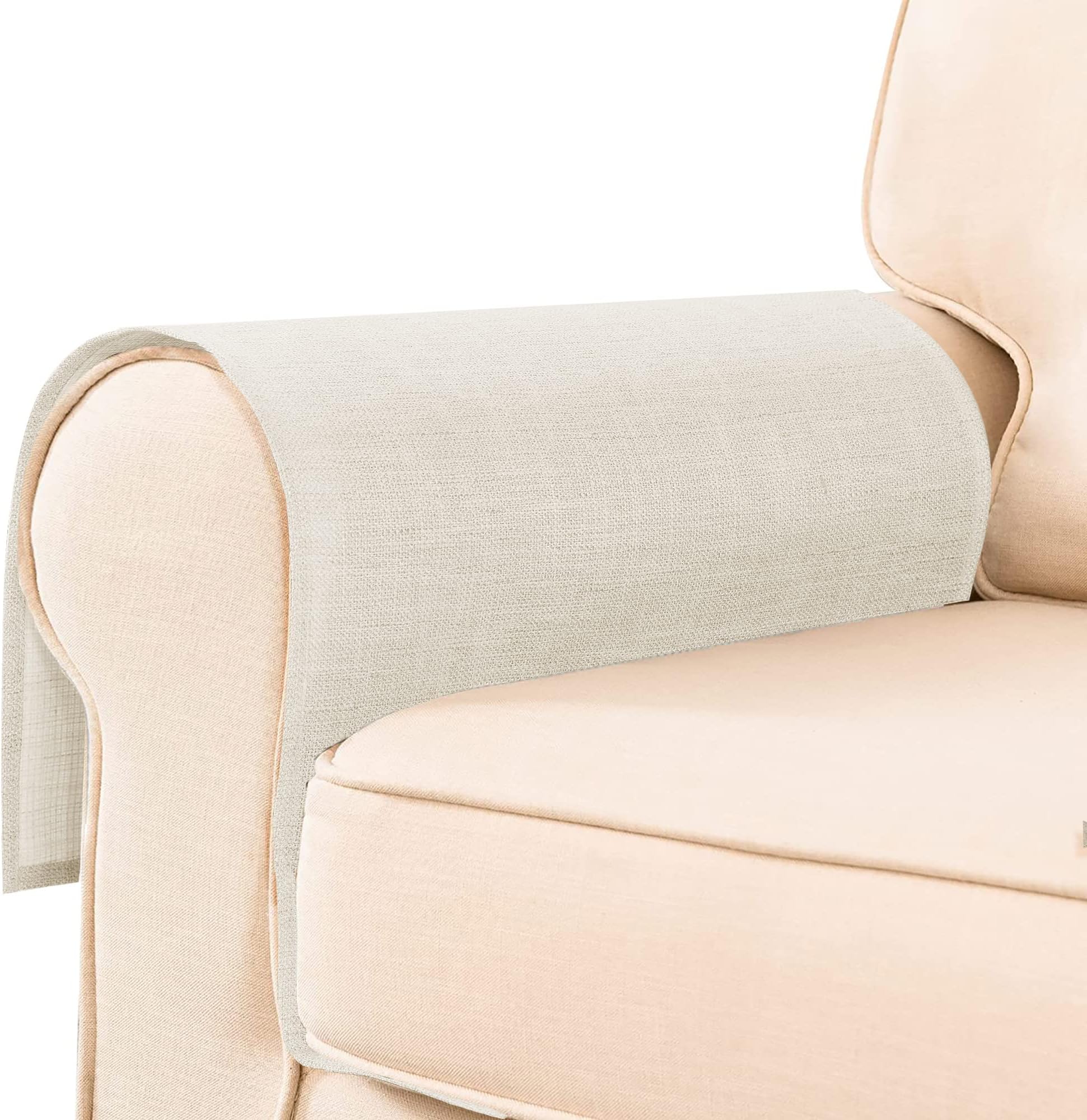 Guken Armrest Covers for Sofa, Loveseat, Couch, Recliner, Armchair - Set of 2 Textured Linen Woven Look Flat Edge Slipcovers - Arm Protectors for Living Room and Pets, Champagne