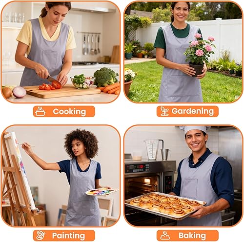 Miniatura 6 de Delantales de cocina japoneses con espalda cruzada, vestido Pinafore con 3 bolsillos grandes, práctico babero para cocinero, cocina, hogar, disfraz