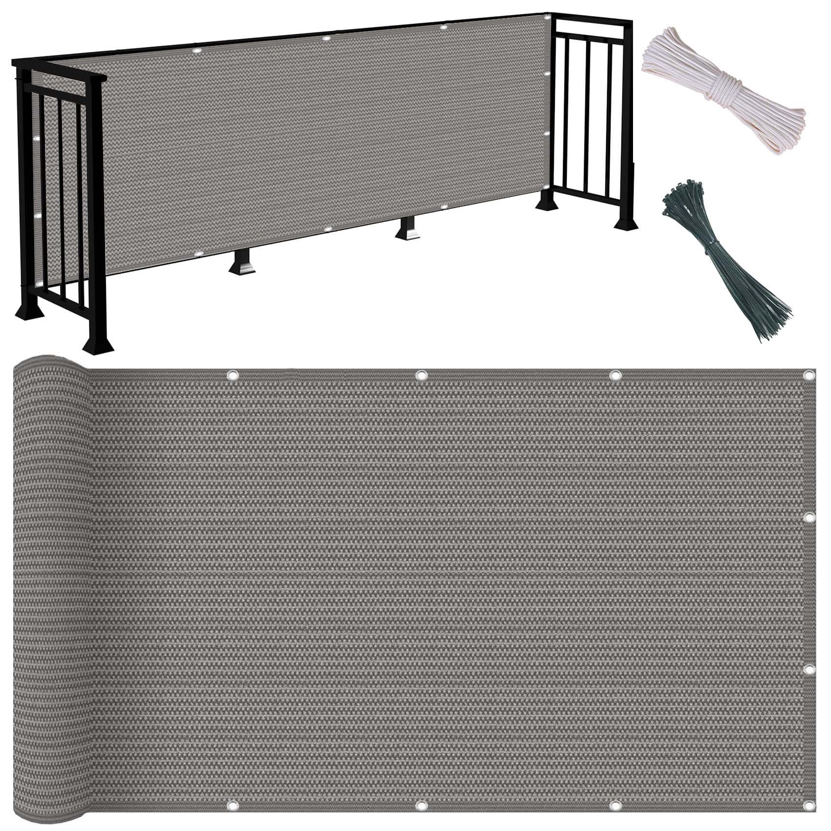 AEREY Balkon-Sichtschutzplane – 110x900 Cm, Hellgrau, Für Balkon & Terrasse, Mit Kabelbindern