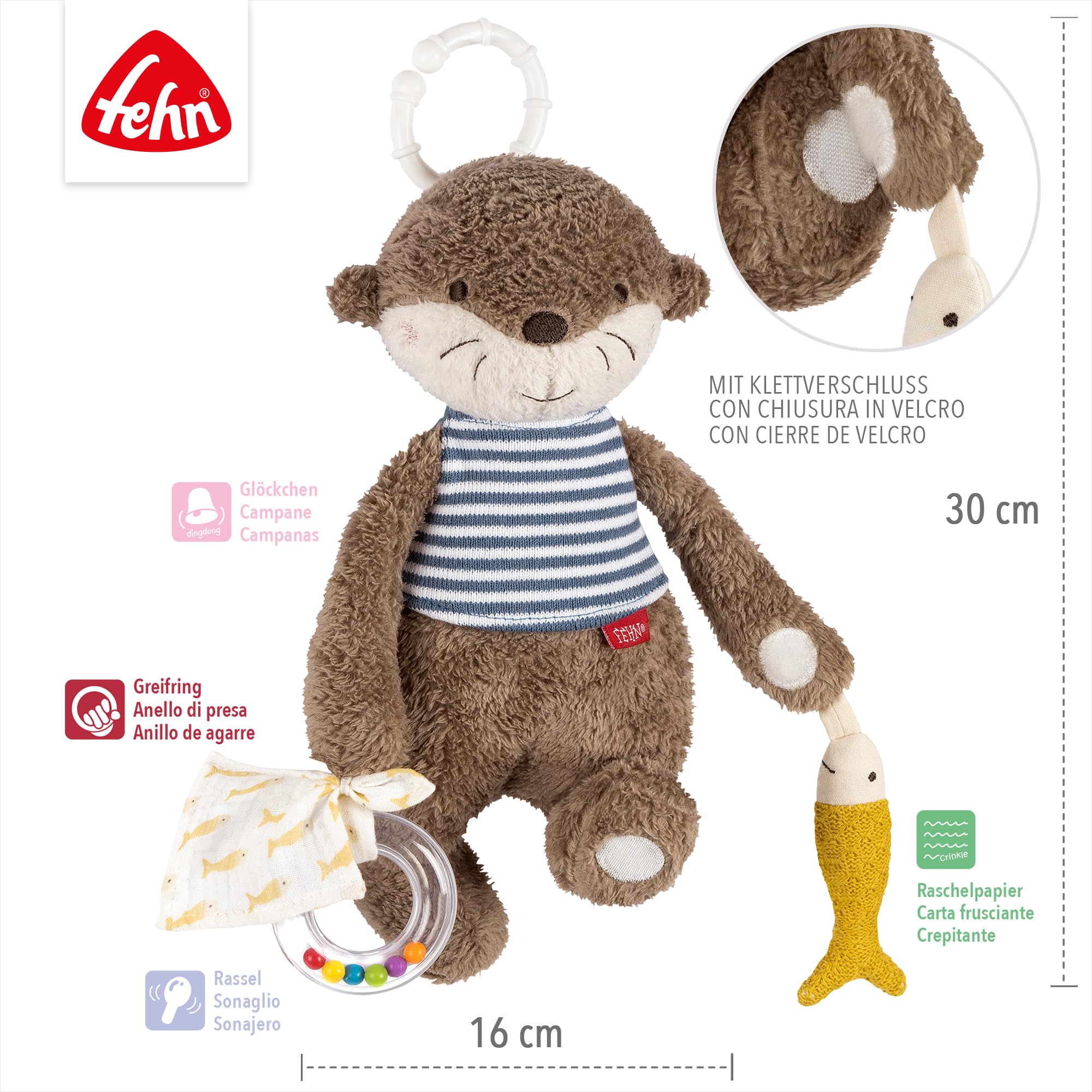 Fehn Activity-Otter – Motorikspielzeug zum Aufhängen mit spannenden Anhängern zum Greifen und Geräusche erzeugen für Babys und Kleinkinder ab 0+ Monaten