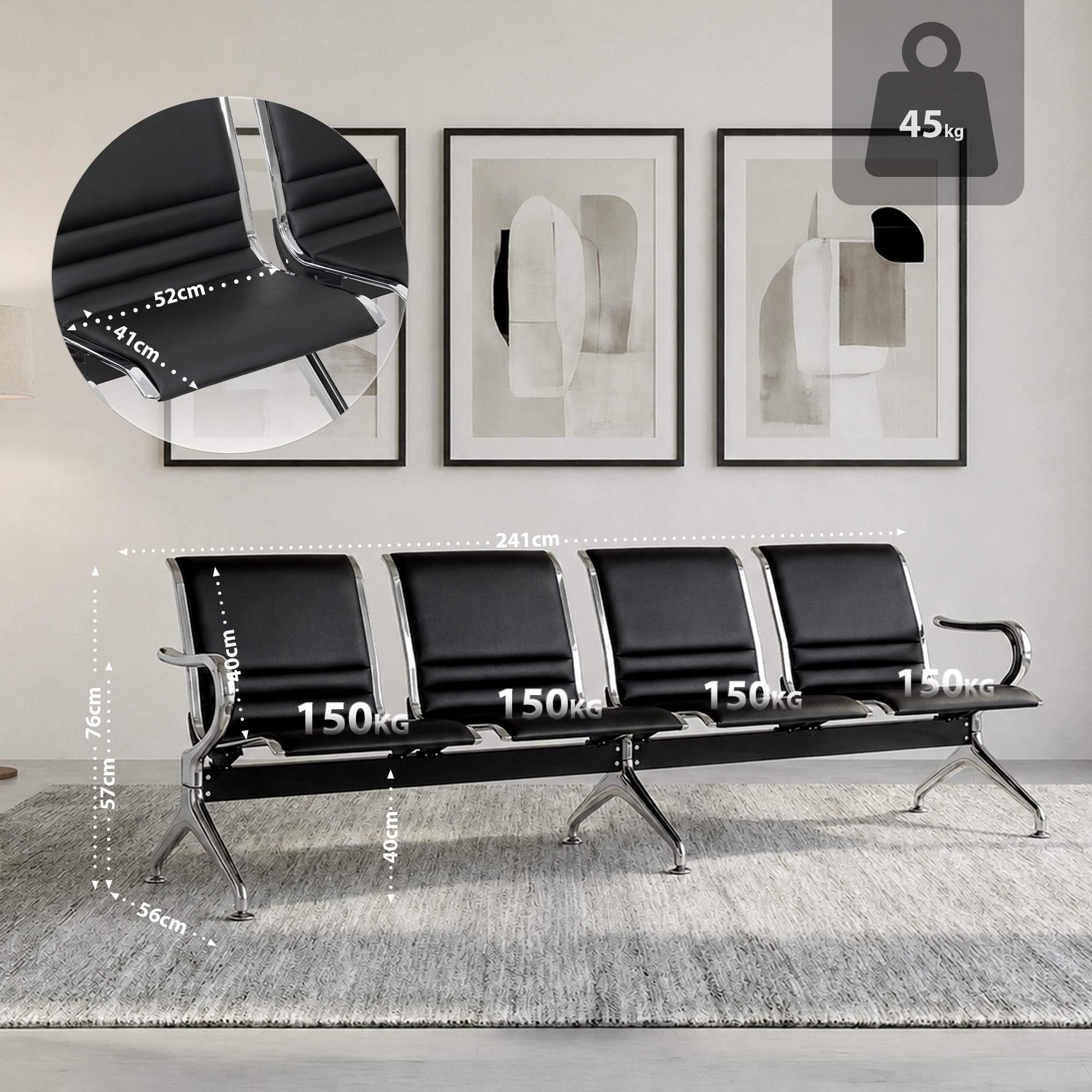 CLP Banc d'attente 4 Places Style aeroport Frankfurt, Banc d'entree avec Dossier, Coques ergonomiques Aspect Cuir, jusqu'a 150 kg par Siege | Couleur Noir