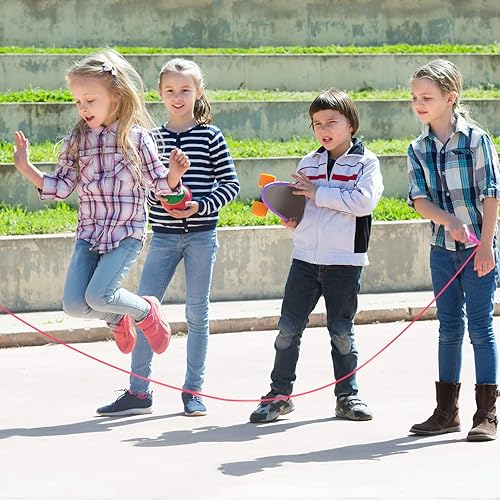 Miniatura 6 de Elcoho Paquete de 10 cuerdas de saltar coloridas para niños, cuerda de saltar ajustable de plástico para niños, cuerda de saltar al aire libre, gran