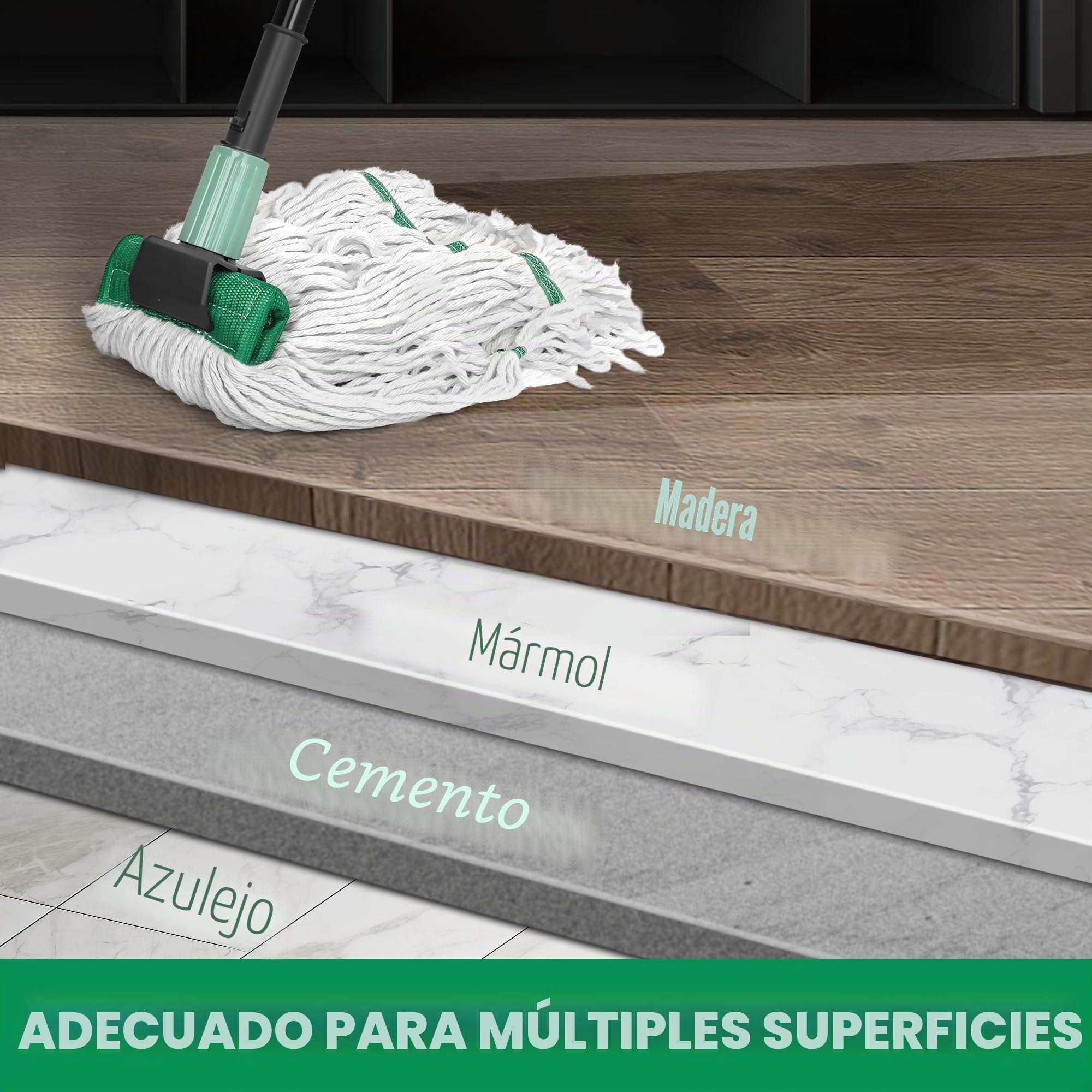 Trapeador húmedo resistente con mango largo de 58 pulgadas para limpieza de suelos, trapeador de algodón húmedo con cuerda en bucle para el hogar, cocina, garaje, oficina, taller