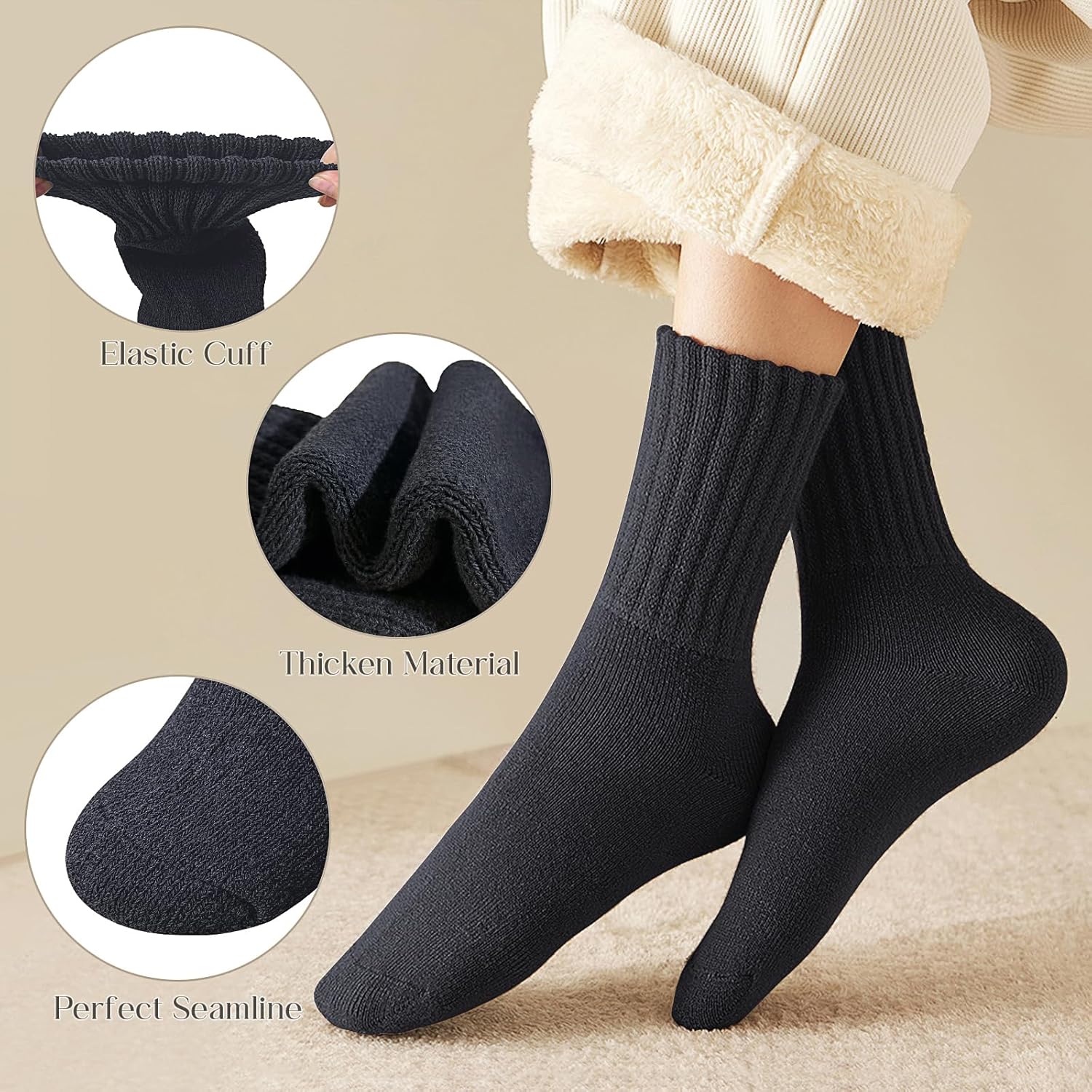 Matcheck Womens Merino Wool Socks Winter Ski Boot Socks Warm Men Thermal Thick Cozy Hiking - Image 4